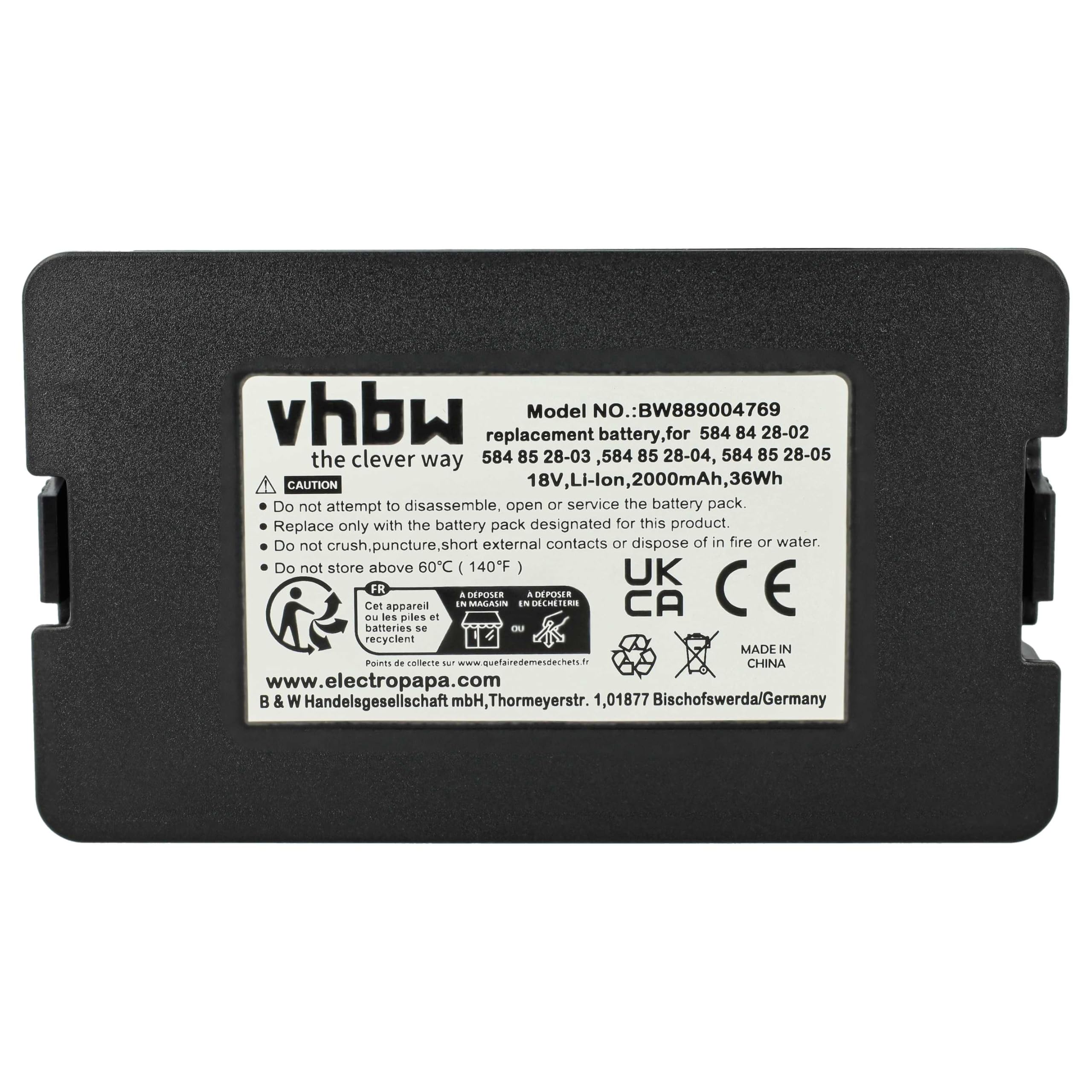 vhbw batteria compatibile con McCulloch ROB 800, S400, 500, 600 robot tagliaerba 2Ah 18V Li-Ion