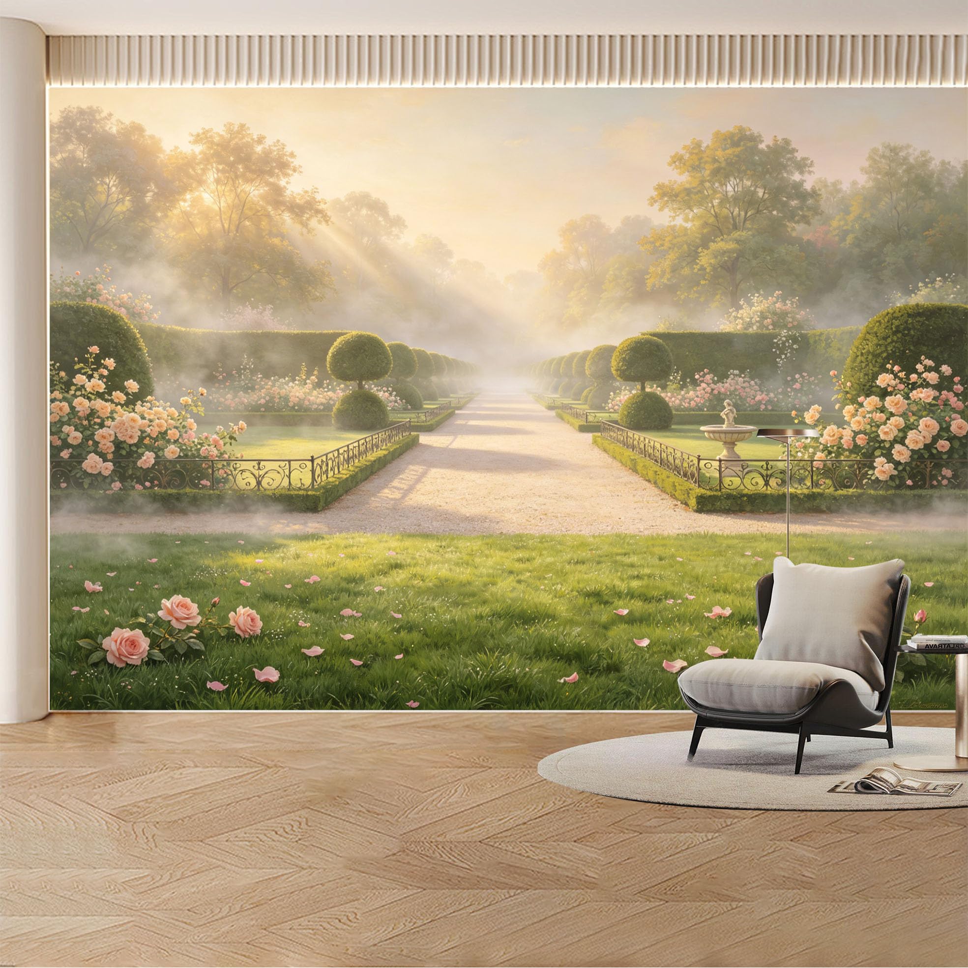 Custom Wall Mural Wallpaper European Garden Fountain Castle Nature Landscape 3D Effect Wall Decor Luxury Vintage Removable SelfAdhesive Large Photo for Living Room， Bedroom， Office