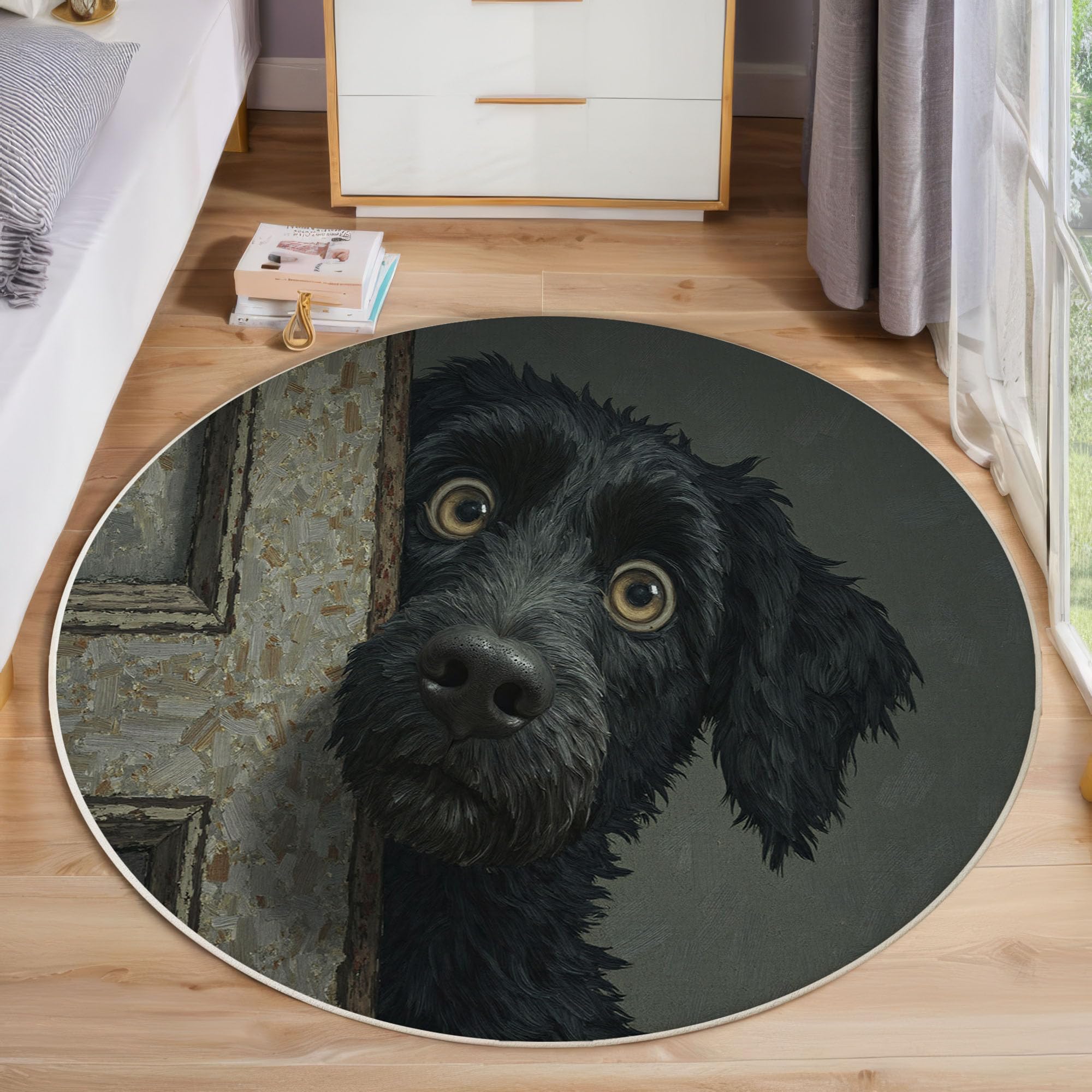 Tapis chambre pile courte enfant noir 120cm, tapis de jeu bébé lavable et doux