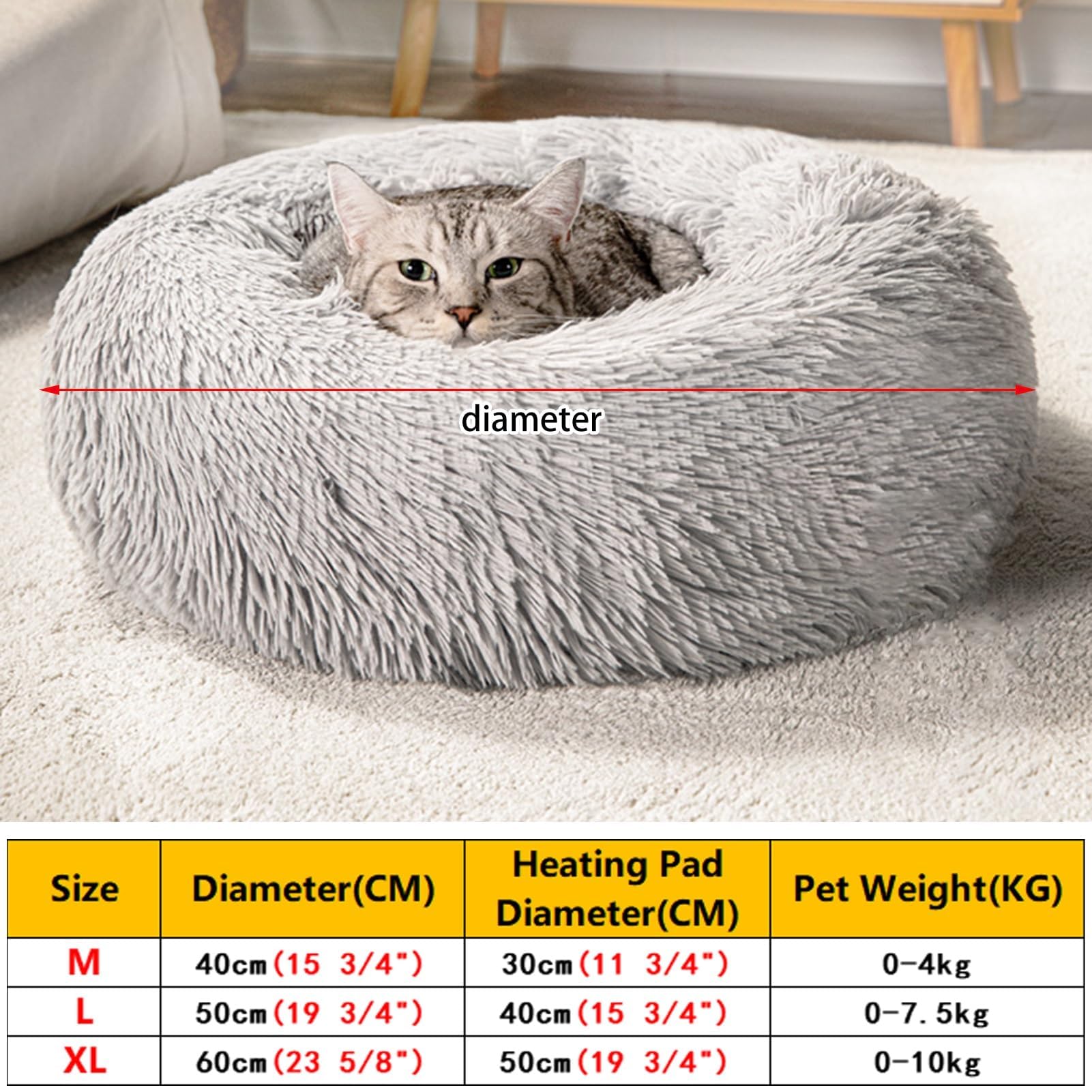 Cama Para Gatos/perros Con Calefacción, Cama Redonda Para Mascotas Con Calefacción Para Perros Y Gatos Medianos Y Grandes, Tienda De Campaña Para Gatos Con Calentamiento De Felpa Térmica Eléct(Size:L)