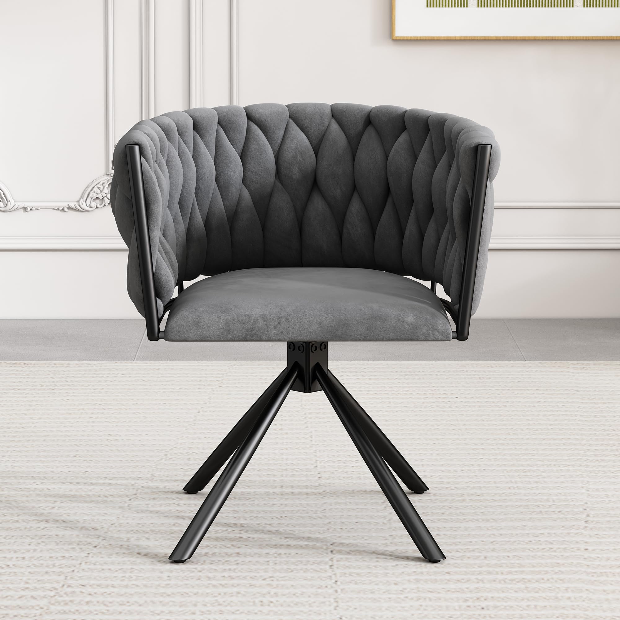 BTM Velvet Dining Armchair - Luxurious Swivel Chair for Living Room & Bedroom, 4 Metal Legs, Gray