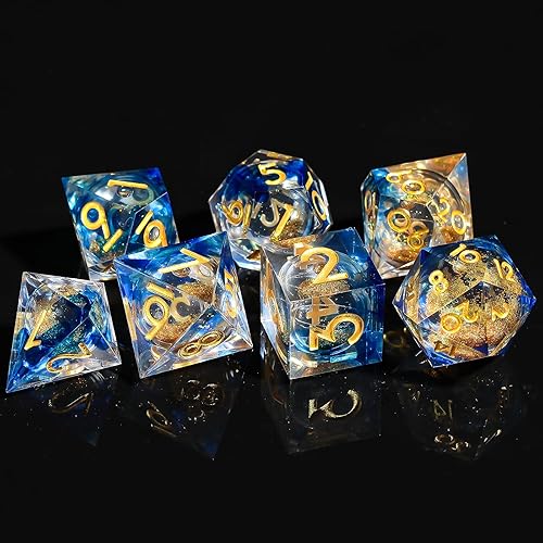 Miniatura 4 de MGDIEO Juego de dados DND de núcleo líquido, 7 piezas hechas a mano, juego de dados poliédricos hechos a mano, dados de resina de Dungeons and