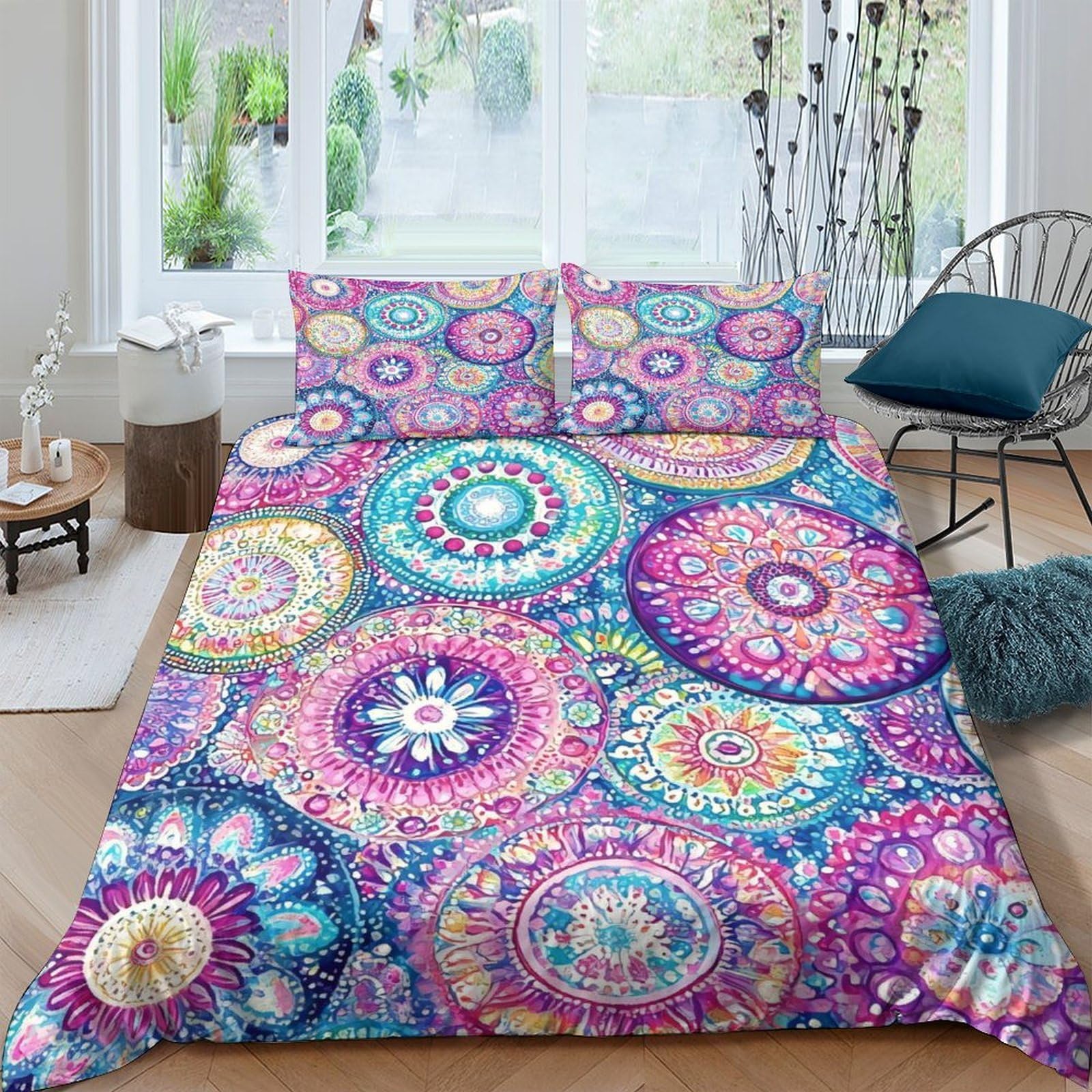 Ctjqhvkz Style-1 3D Printed Mandala Boho Fitted Sheet Microfiber Soft Colorful Circle Pattern Mattress Cover Bedroom Decor Anti-Slip Washable For Home Guest Room Single（135X200cm）