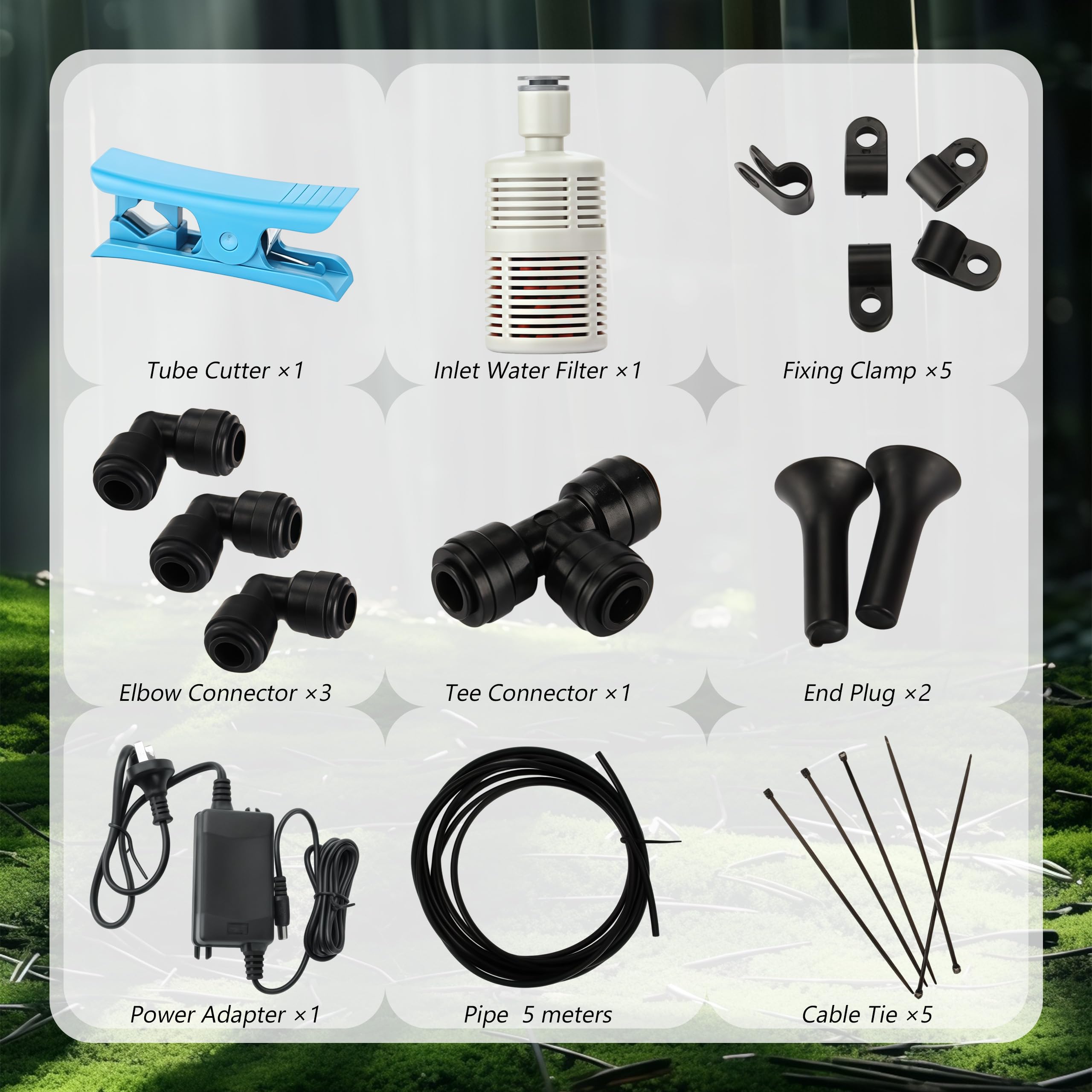 Wasser nebel sprüher, Micro-Düsen Sprühnebel für Terrarium & Vivarium, Leiser Pumpenmotor, 12h Dauerbetrieb, 5m Schlauch & Zubehör