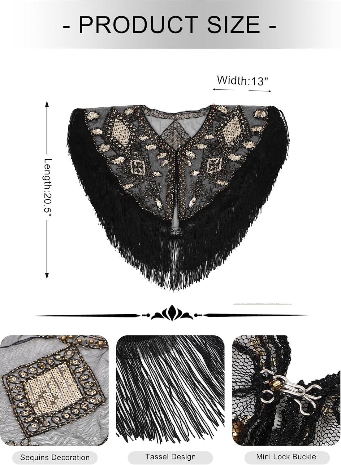 sy soul young 1920s Shawl Wrap Sequin Fringe Flapper shawl Cap for Women Evening Dress Wedding Gatsby Party Harlem Night - Image 4