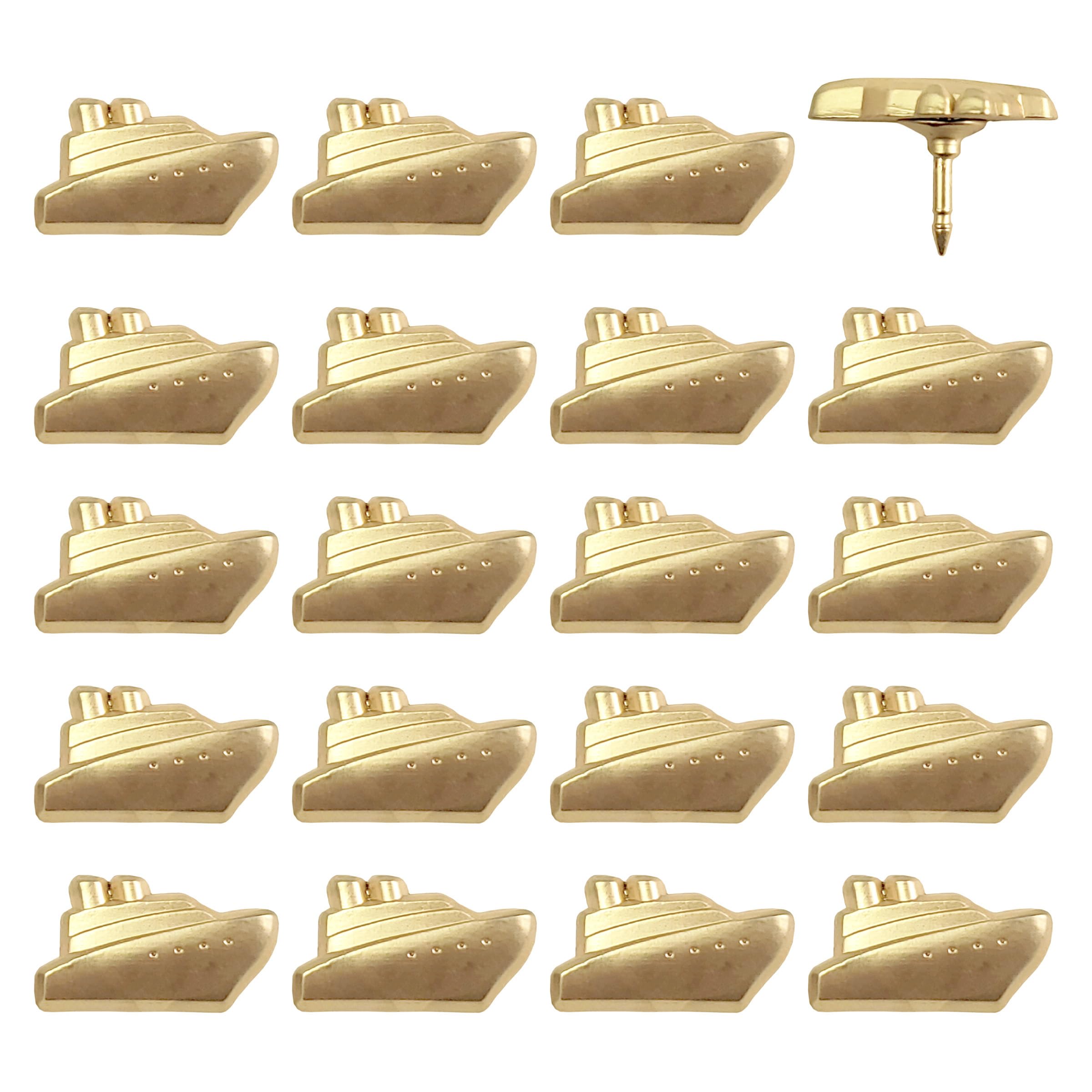 Cruise Ship Push Pins - Gold Metal Cruise Ship Pins - for Cork Board, Maps, or Lapel Pin Use - Designed in USA - Set of 20