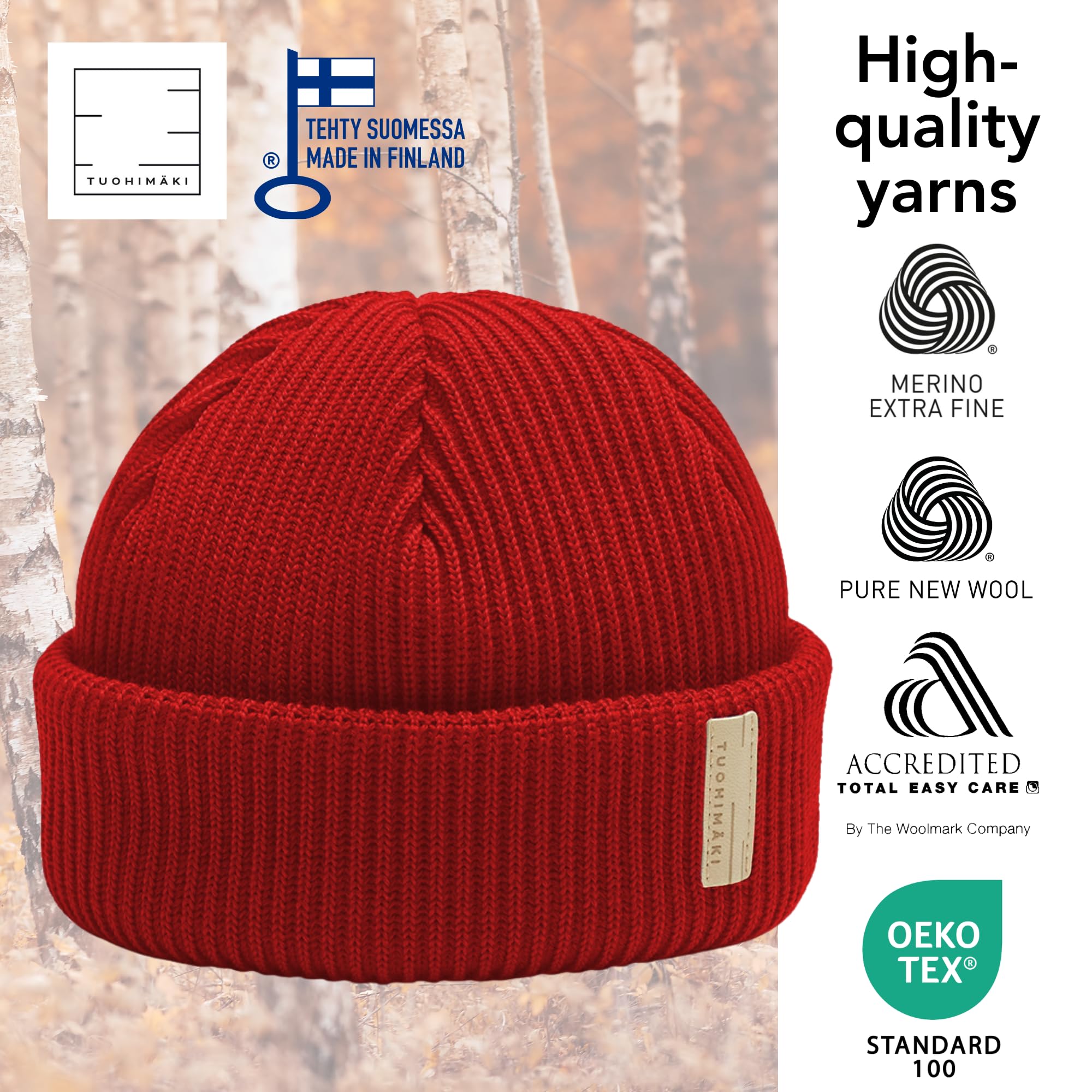 Merinowolle Beanie Mütze Herren & Damen Winter - 100% Merino Beanie Unisex - Fischermütze Seemannsmütze - Wollmütze Made in Finland - Warme Wintermütze One Size