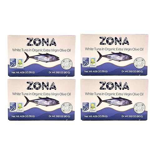 ZONA Atún blanco océano en aceite de oliva virgen extra orgánico, empaquetado a mano en España, certificado orgánico, certificado MSC, lata de fácil
