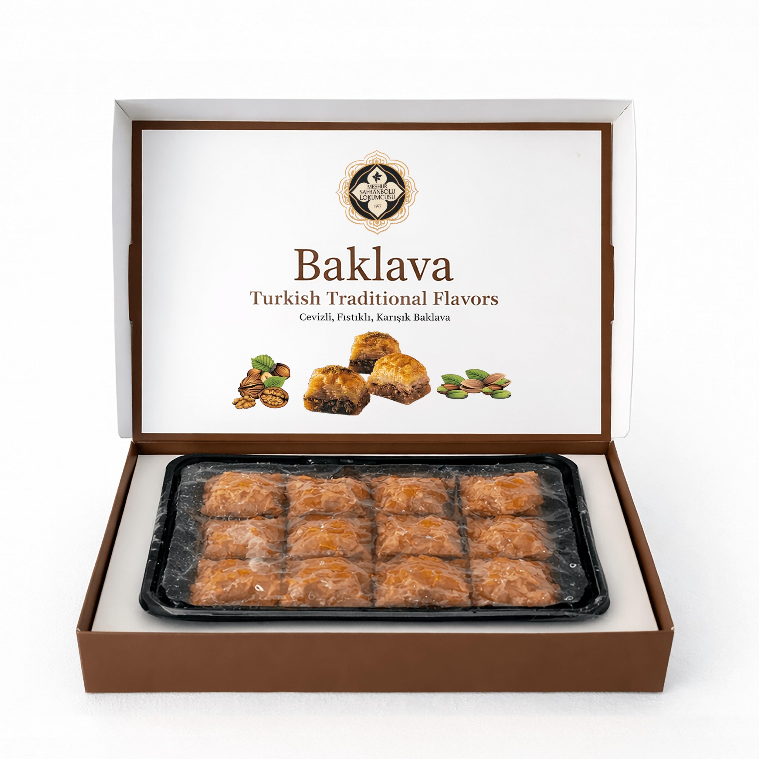 Meşhur Safranbolu Lokumcusu Baklava Turc Assorti 400 g (14,11 oz) – Mélange Noix & Pistache, Coffret Dessert Gourmet Halal