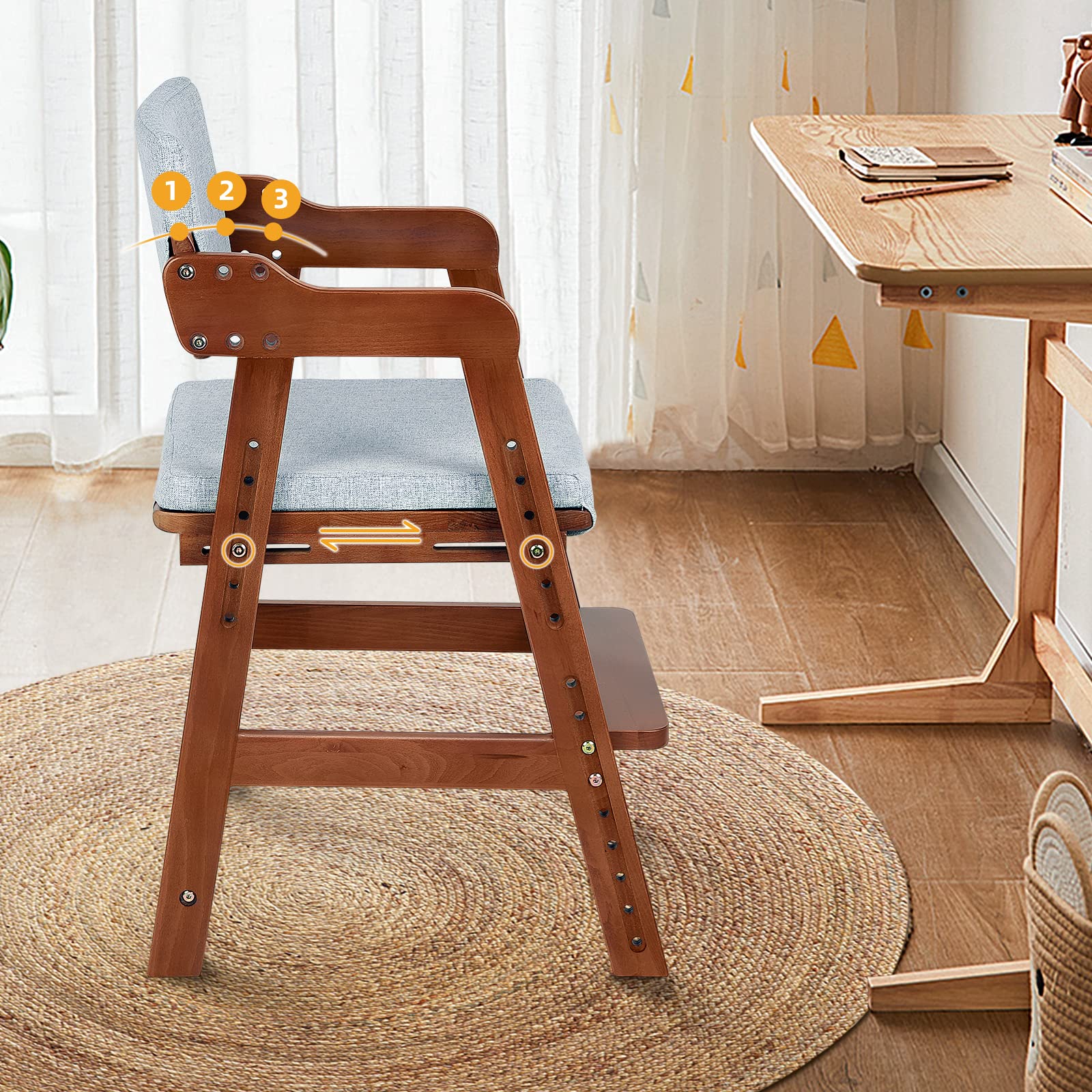 Ezebaby Seggiolone, sedia per bambini, in legno di faggio, regolabile in altezza, stabile e sicura, fino a 90 kg, per bambini e adulti