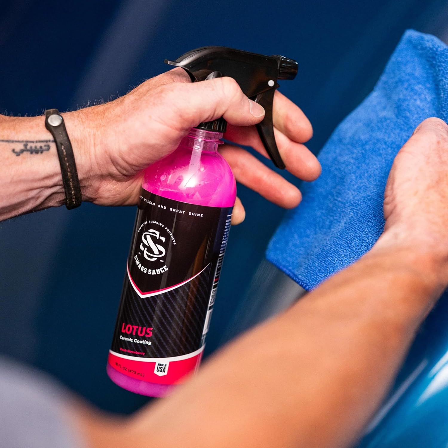 Lotus | Fresh Strawberry | Ceramic Coating 16oz bottle by Swags Sauce - Versatile ceramic spray-on detailer that functions as a ceramic coating rejuvenator, stand-alone sealant, and quick detailer