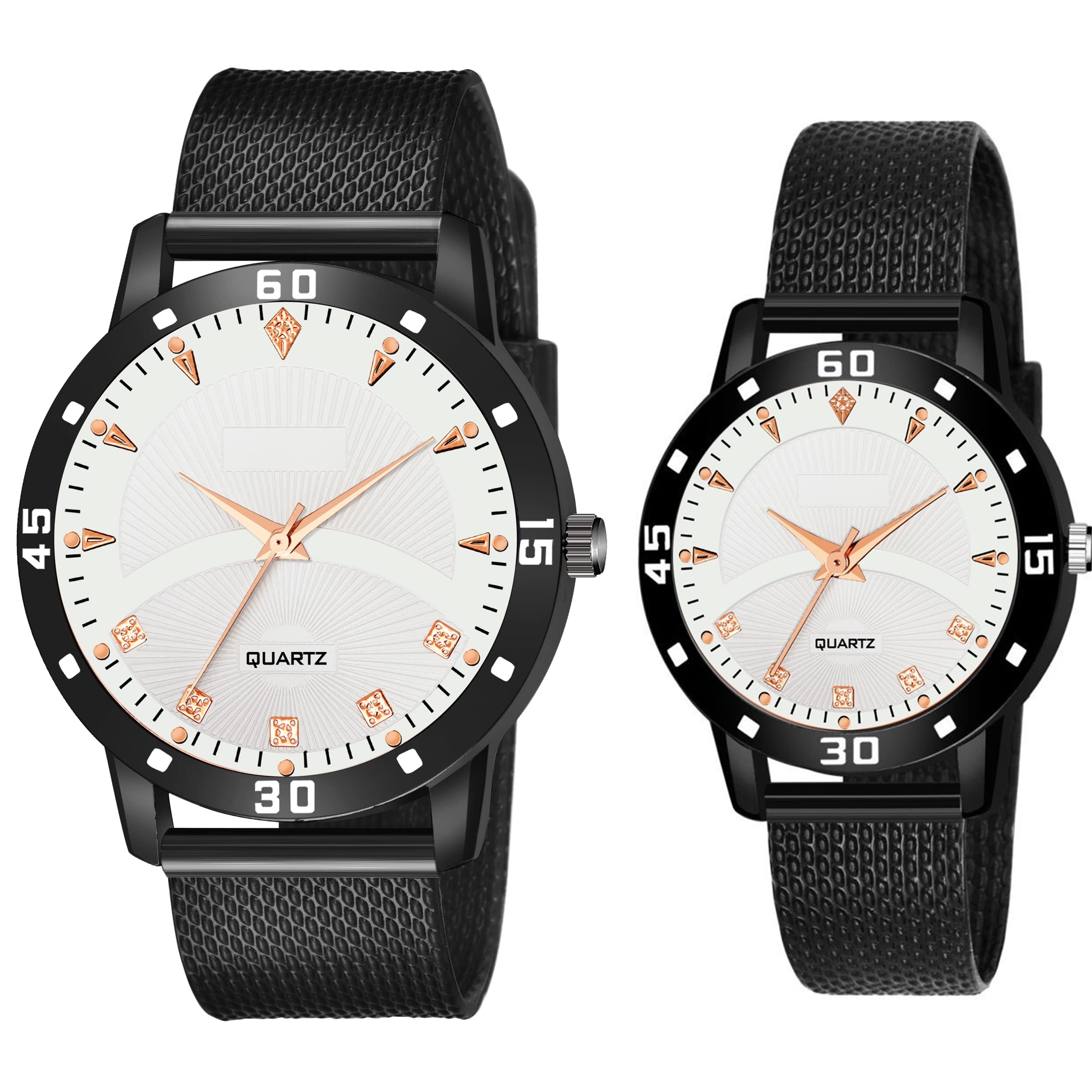 KytschCouple Watches for Husband & Wife Gift for Wedding Set of 2 (Black Dial, Black Colored Strap)