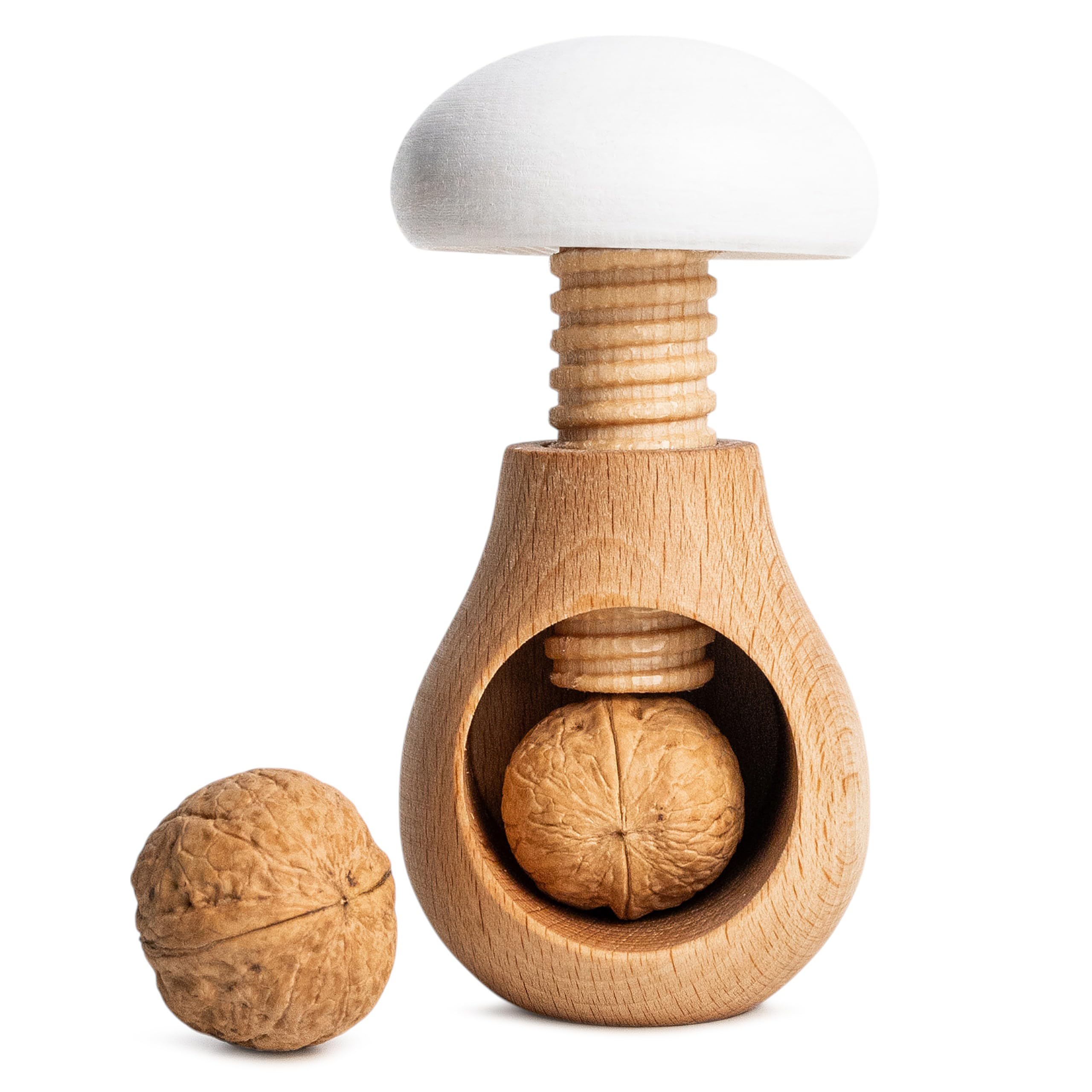 Creative Home White Wooden Nutcracker Boletus | Mushroom Shaped | 10 x 6 cm | Natural Beech Wood | Screw Mechanism for Cracking Nut | Perfect as a Tool for the Kitchen | Solid & Durable