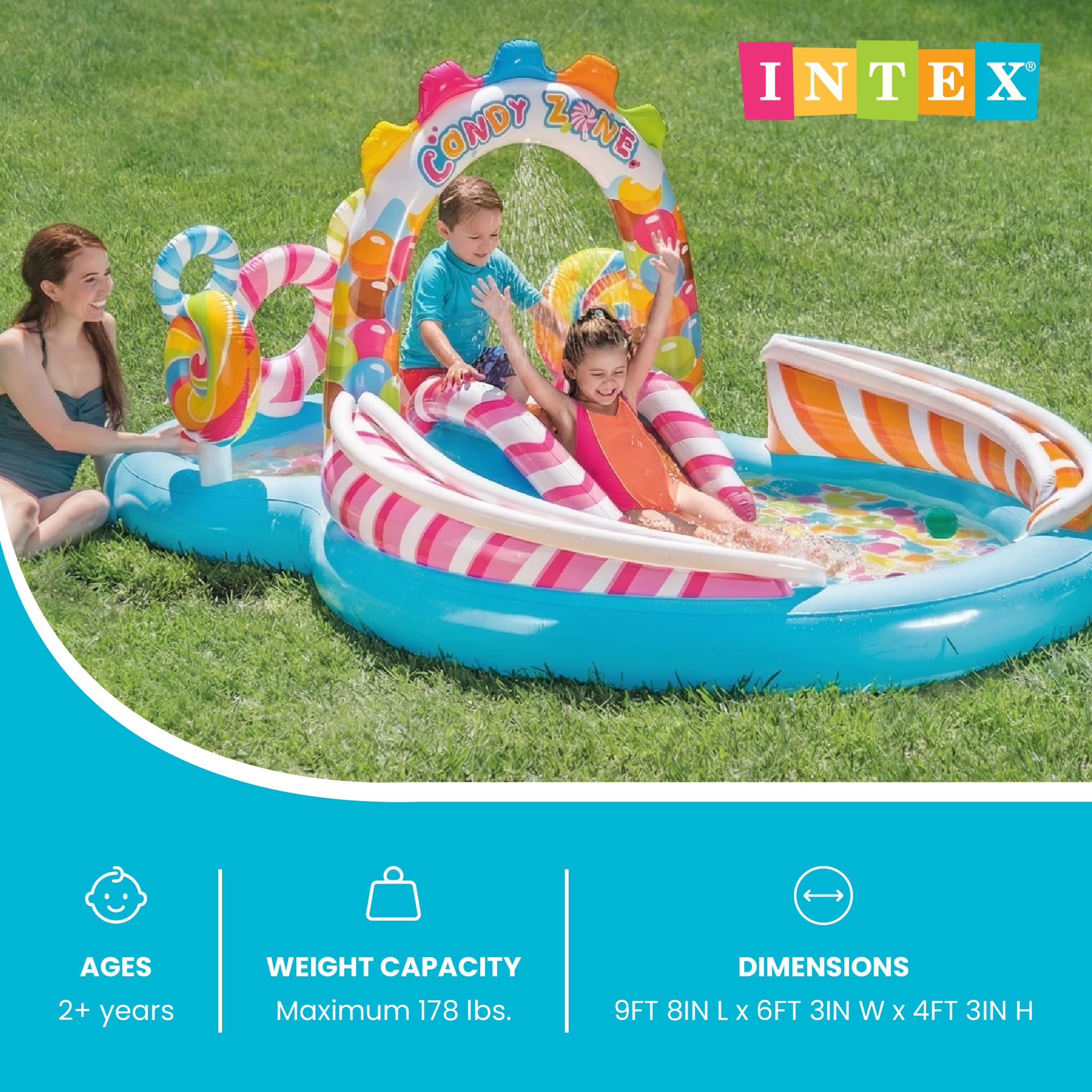 Intex Candy Zone Inflatable Play Center, 116" X 75" X 51", for Ages 2+