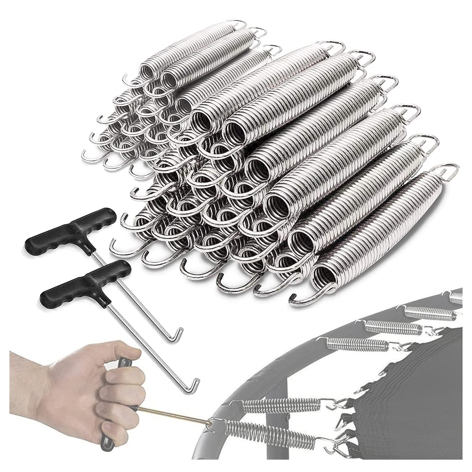 Trampolinfedern, strapazierfähig, 10 cm, Ersatzfedern für Gartentrampoline, inklusive Trampolin-Werkzeug und Zubehör für verbessertes Springerlebnis, 15 Stück