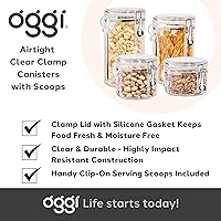 Vista 7 de OGGI Recipiente hermético transparente de 38 onzas, tapa de abrazadera y cuchara, recipientes herméticos para almacenamiento de alimentos, ideales
