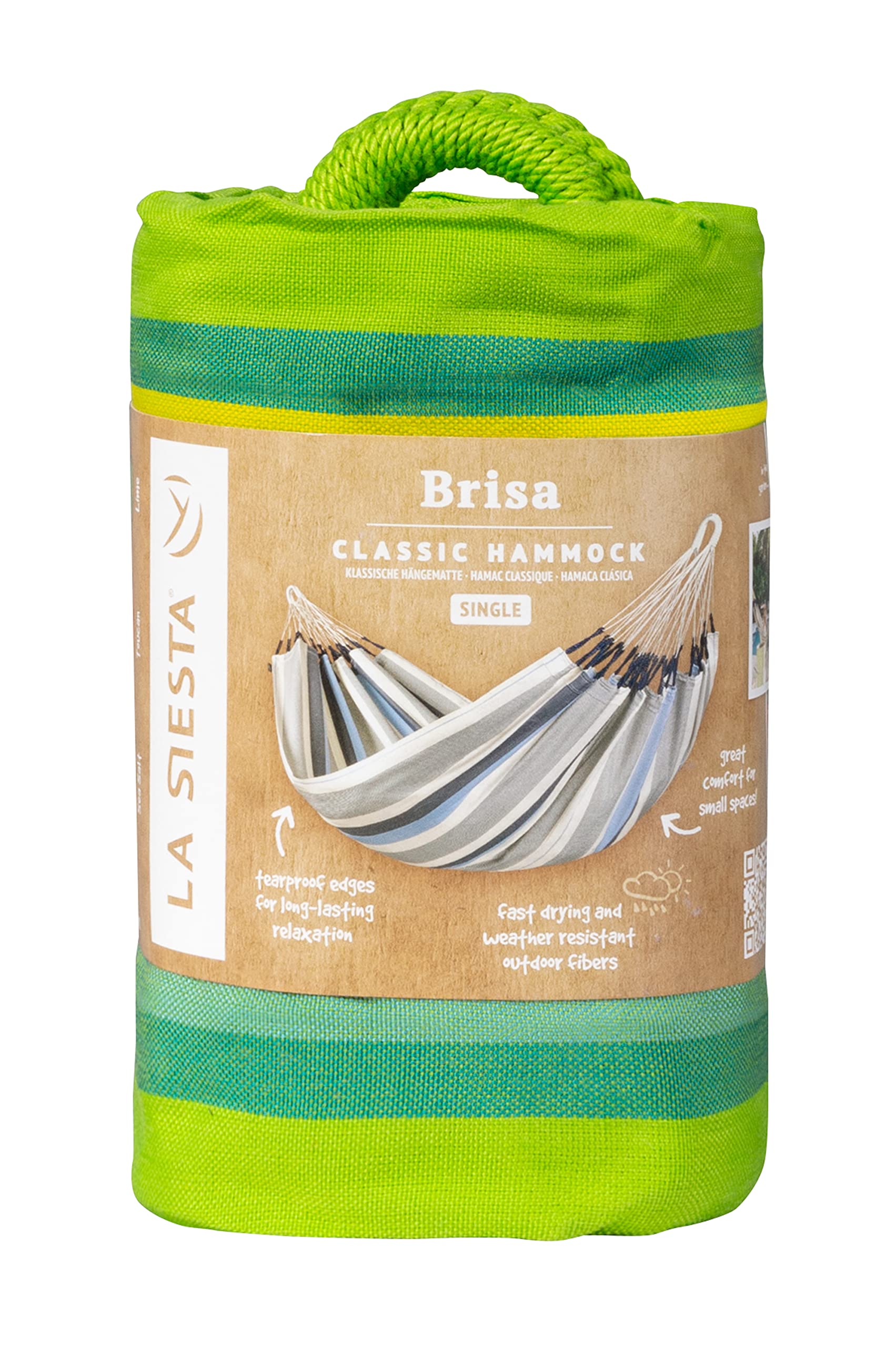 La Siesta® - Brisa - Klassische Single-Hängematte, handgefertigt in Kolumbien, mit 140 cm Breite für entspannte Momente drinnen und draußen. (Lime)