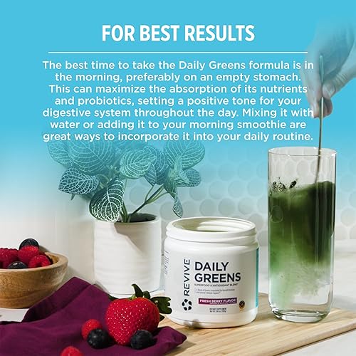 Miniatura 4 de REVIVE MD Superalimento en polvo verde diario (bayas frescas), polvo Supergreens para apoyar los niveles de energía, jugo verde que mejora la