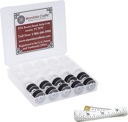 Mandala Crafts 25 bobinas preenrolladas SA156 blancas y negras para máquina de coser Singer -15J SA156 hilo de bobina precargado para máquina de