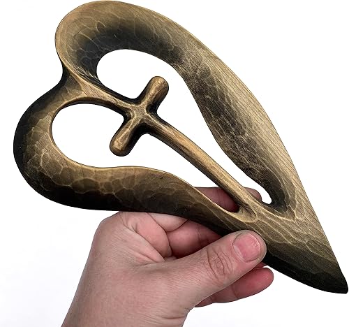 Vista 21 de Wooden Hand Cross, Handmade Wood Cross, Heart Design Cross, Wooden Carved Cross Wall Decor, Decorative Crosses for Wall Large and Small