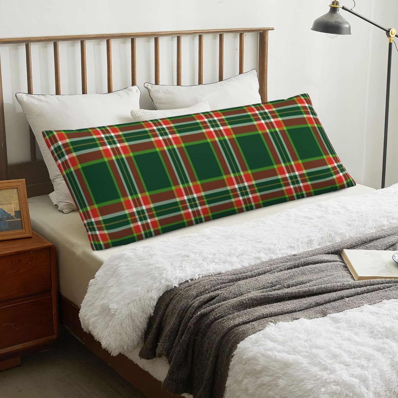 Christmas Tartan, Body Pillow Cover with Zipper,Long Body Pillowcase 20 x 60 in