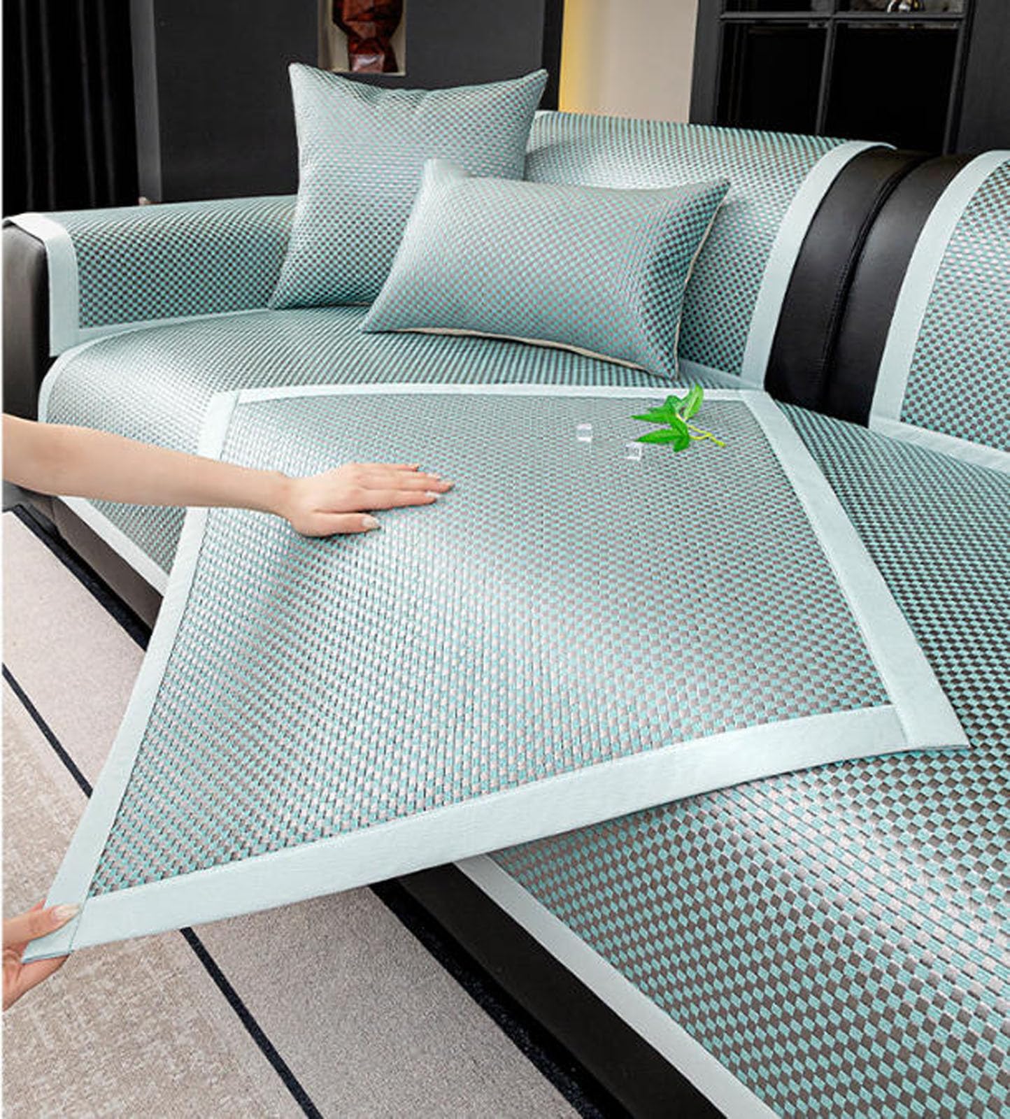 Generisch Sofaauflage aus Rattan,Kühlende Sommer-Sofa-Schonbezüge Sofaschutz Hund Katze Kratzschutz Sofabezug Möbelschutz für Wohnzimmer L Form Sofaschoner Chaiselongue Ecksofa,Coffee,70x180cm