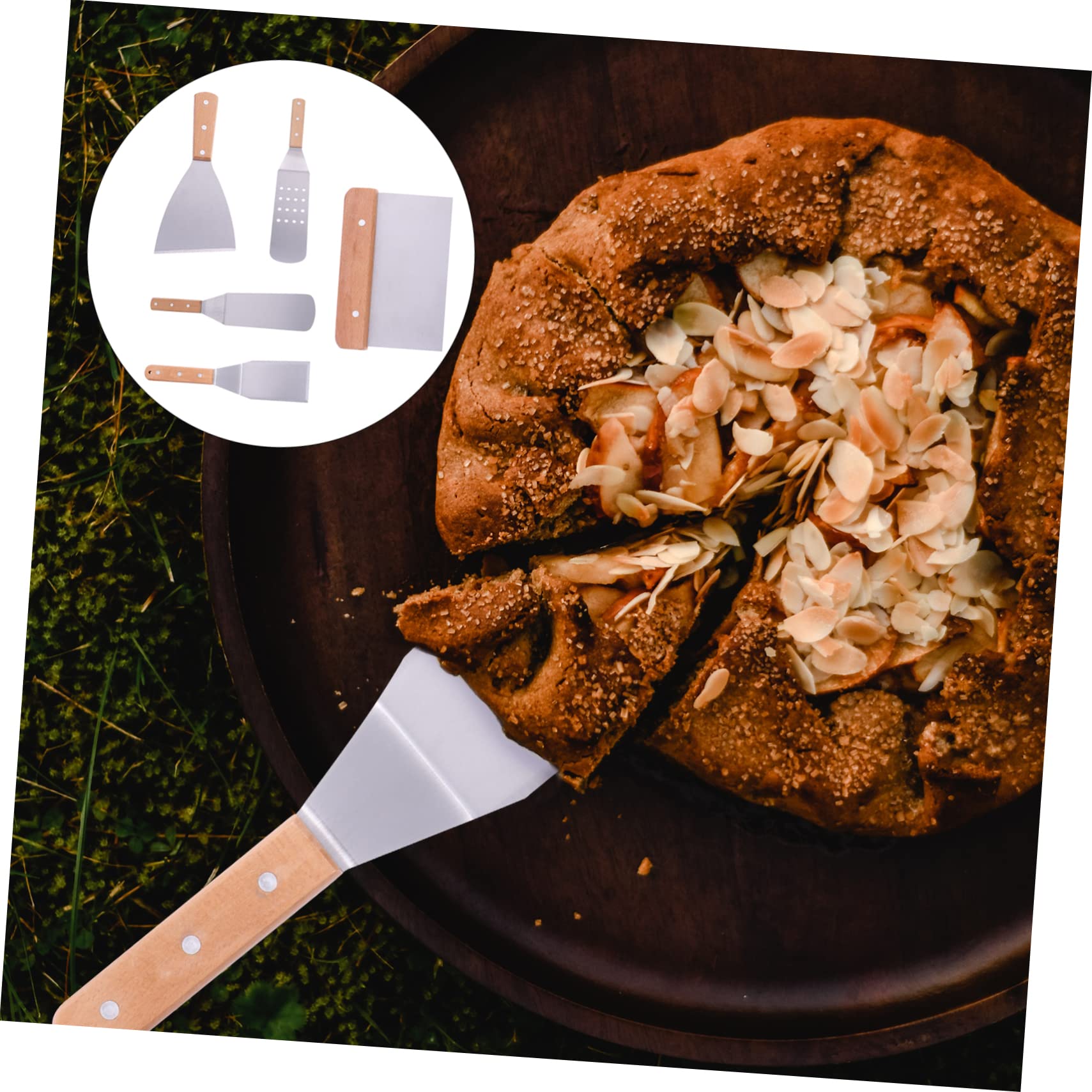 Set de 5 Spatules en Acier Inoxydable à Manche Bois Cuisine