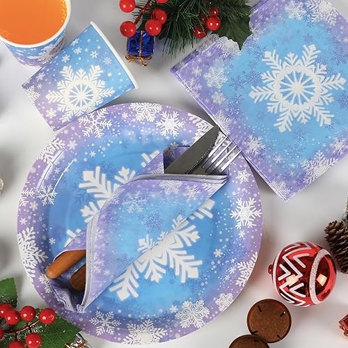 Miniatura 4 de OTTPOOM Juego de decoraciones de fiesta de cumpleaños de Frozen, sirve 25 suministros de fiesta de congelados, platos de papel de copo de nieve de