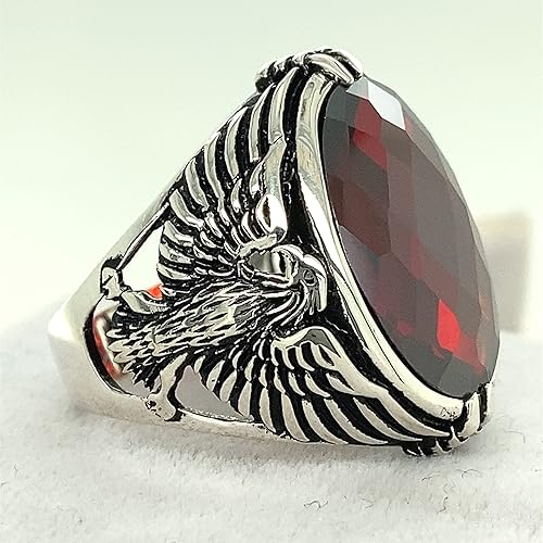 Miniatura 2 de Men Handmade Eagle Ring, Ruby Stone Ring, Silver Red Ruby Stone Ring, 925k Sterling Silver Ring, Handmade American Eagle Mens Ring
