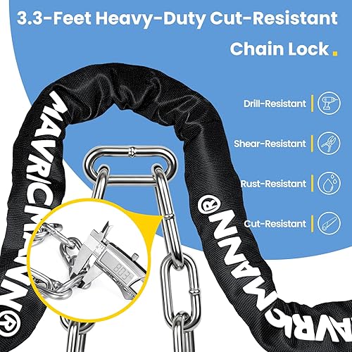 Miniatura 2 de Candado de cadena para bicicleta, 3.3 pies de largo, 0.315 in (0.315 pulgadas) de grosor, cerraduras antirrobo para bicicleta, cerradura de