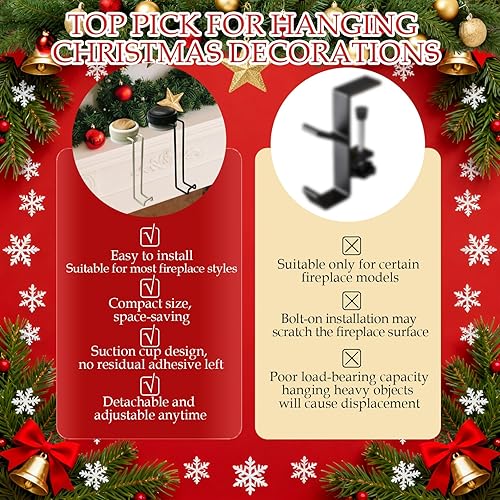 Miniatura 4 de Paquete de 2 calcetines de Navidad para chimenea y colgador de guirnalda, soporte para guirnalda para colgar medias de Navidad (nogal negro, 1 pieza