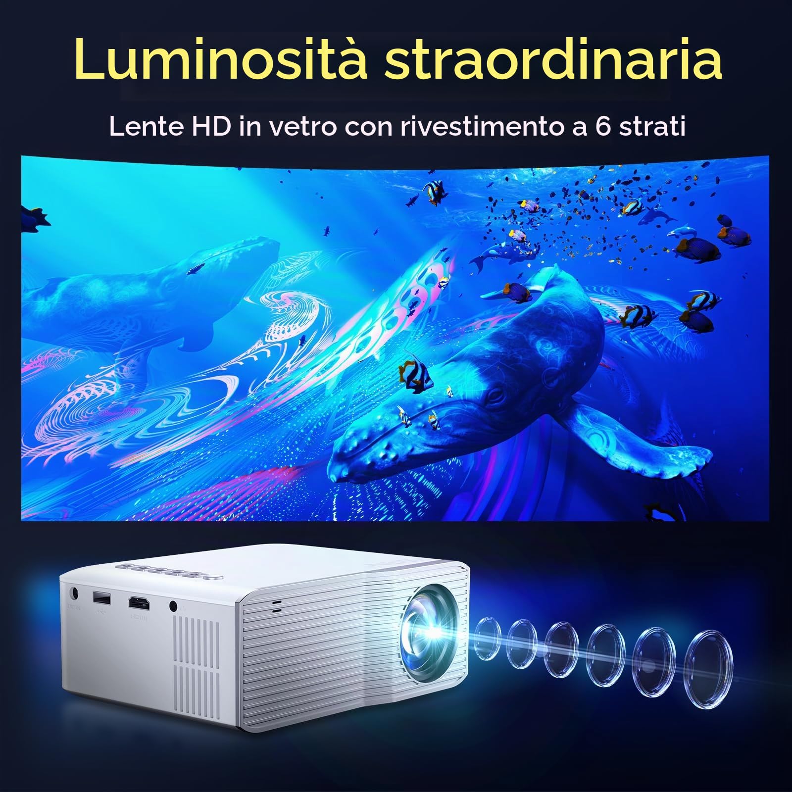 KSAN Mini proiettore con WiFi e Bluetooth, 240 ANSI portatile per uso esterno, proiettore video nativo 1080p compatibile con telefono/chiave TV/PC/PS5