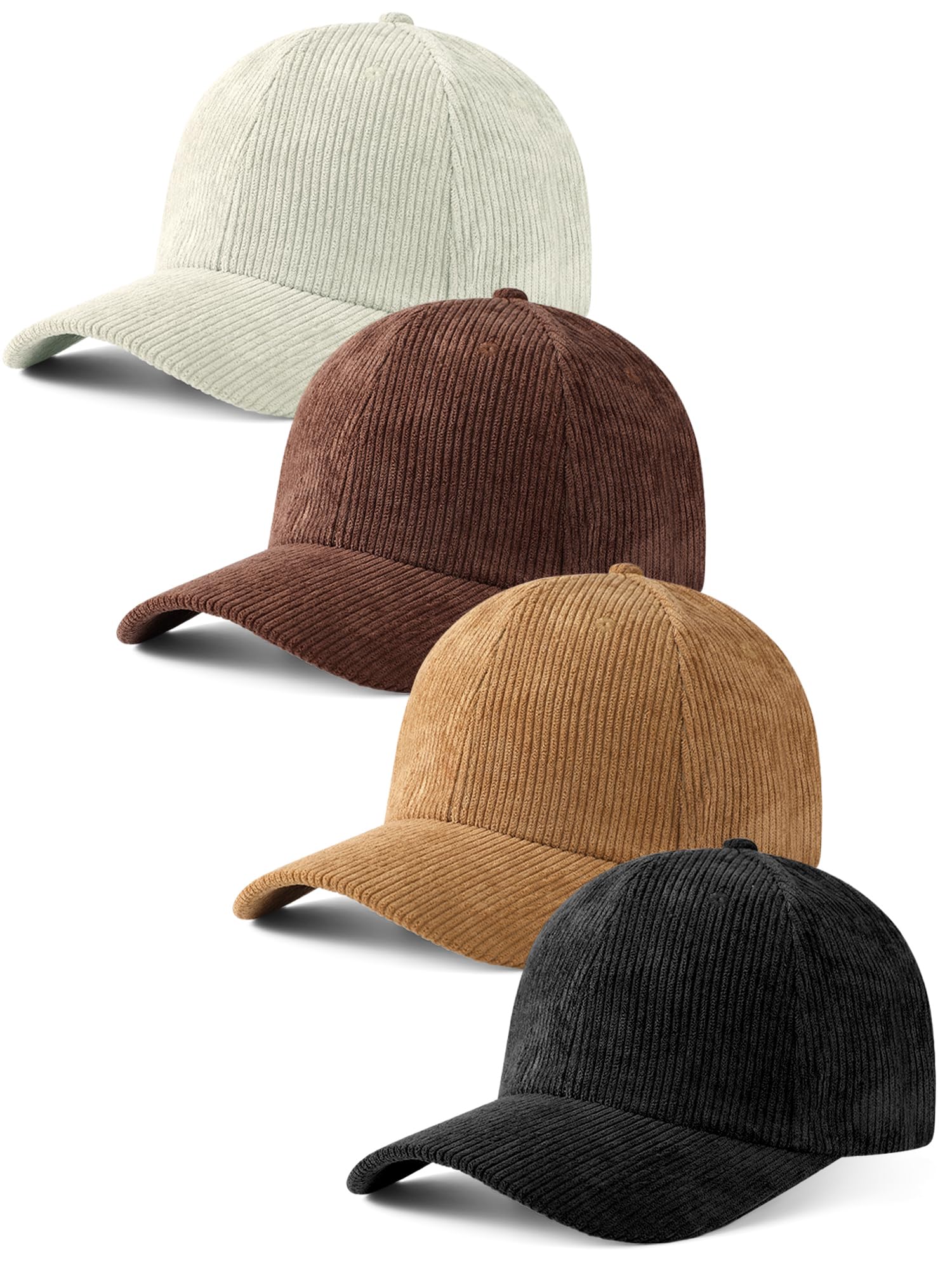 Vicenpal 4 Pcs Unisex Corduroy Baseball Cap
