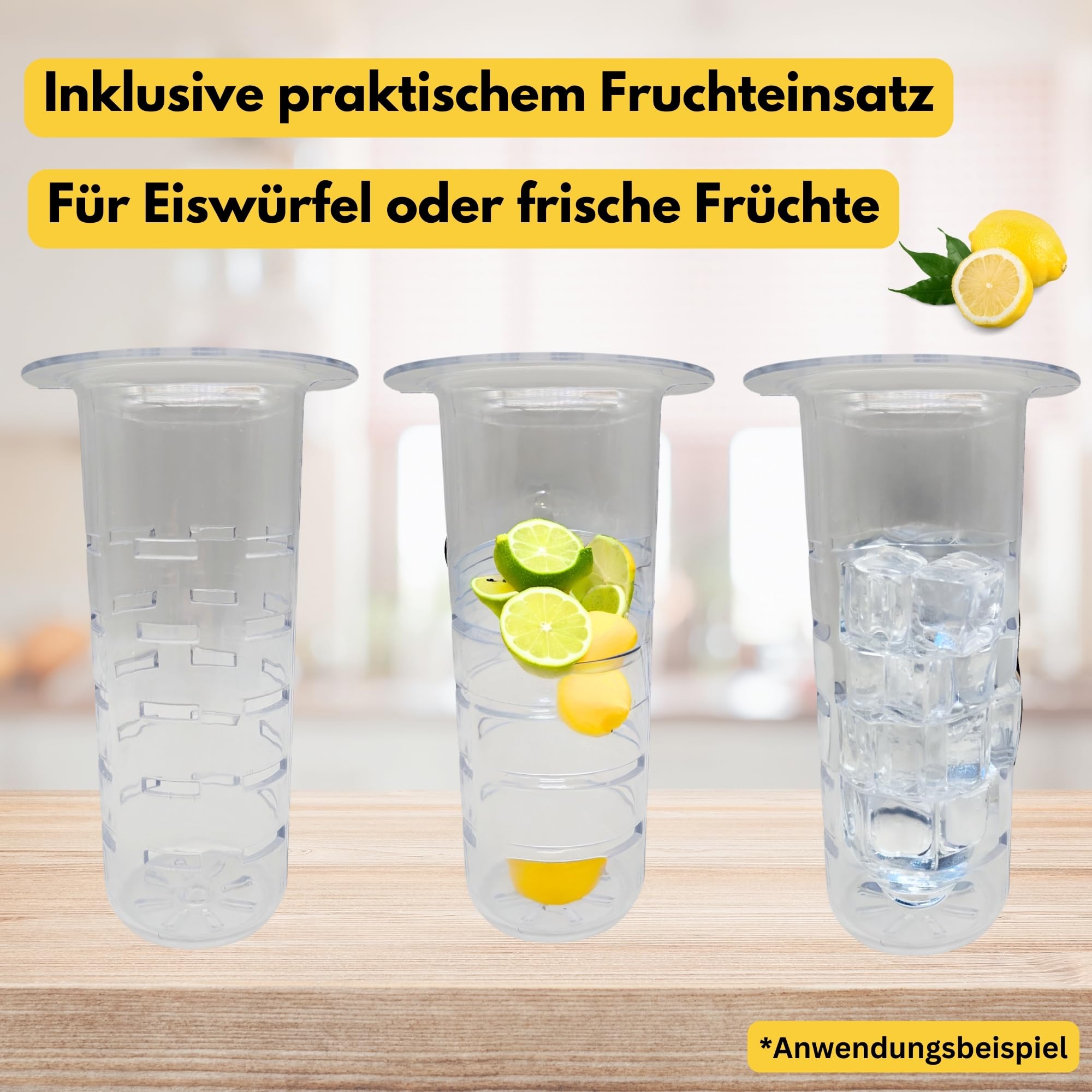 Getränkespender 4 Liter aus Glas Saftspender mit Zapfhahn und Fruchteinsatz ideal für Limonaden Wasserspender & GRATIS HLKauf-Block