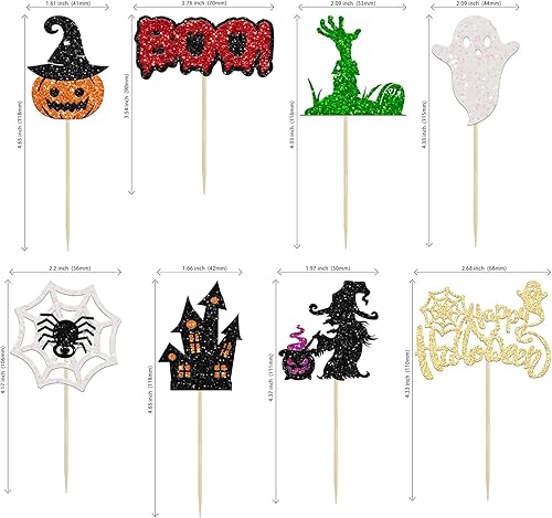 Miniatura 149 de 24 piezas de decoración para cupcakes Baby Boo con purpurina negra espeluznante y espeluznante para cupcakes de fantasmas para Halloween, baby