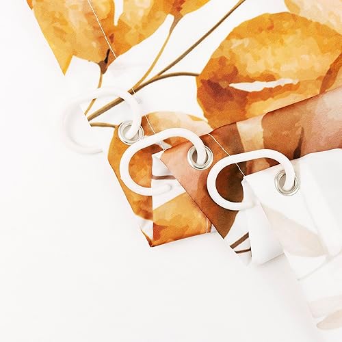 Miniatura 10 de EOBTAIN Juego de cortinas de ducha con diseño de hongos de otoño, hojas de plantas marrones y flores silvestres sobre tela blanca, juego de cortina