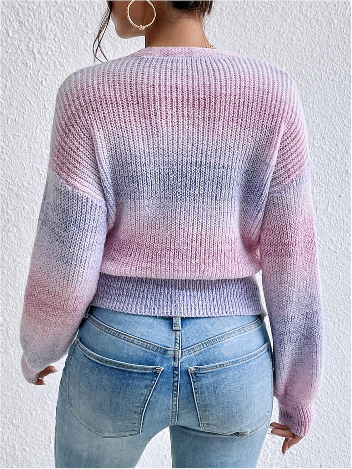 SOLY HUX Women's Tie Dye Sweater V Neck Wrap Long Sleeve Knit Pullover Fall Casual Jumper Tops - Image 2