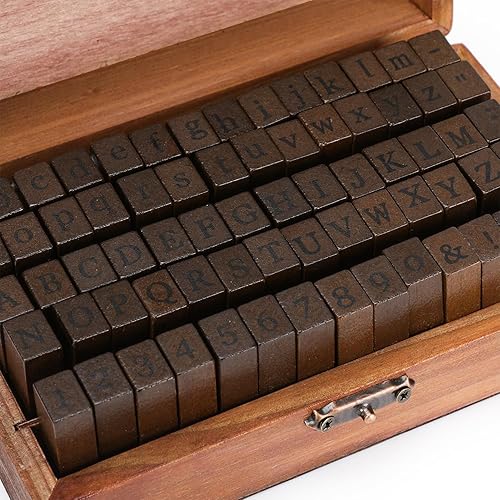 Miniatura 2 de KMIKE Juego de sellos del alfabeto, 70 piezas, símbolo de letra, número, vintage, manualidades, fabricación de tarjetas, sello de goma de madera
