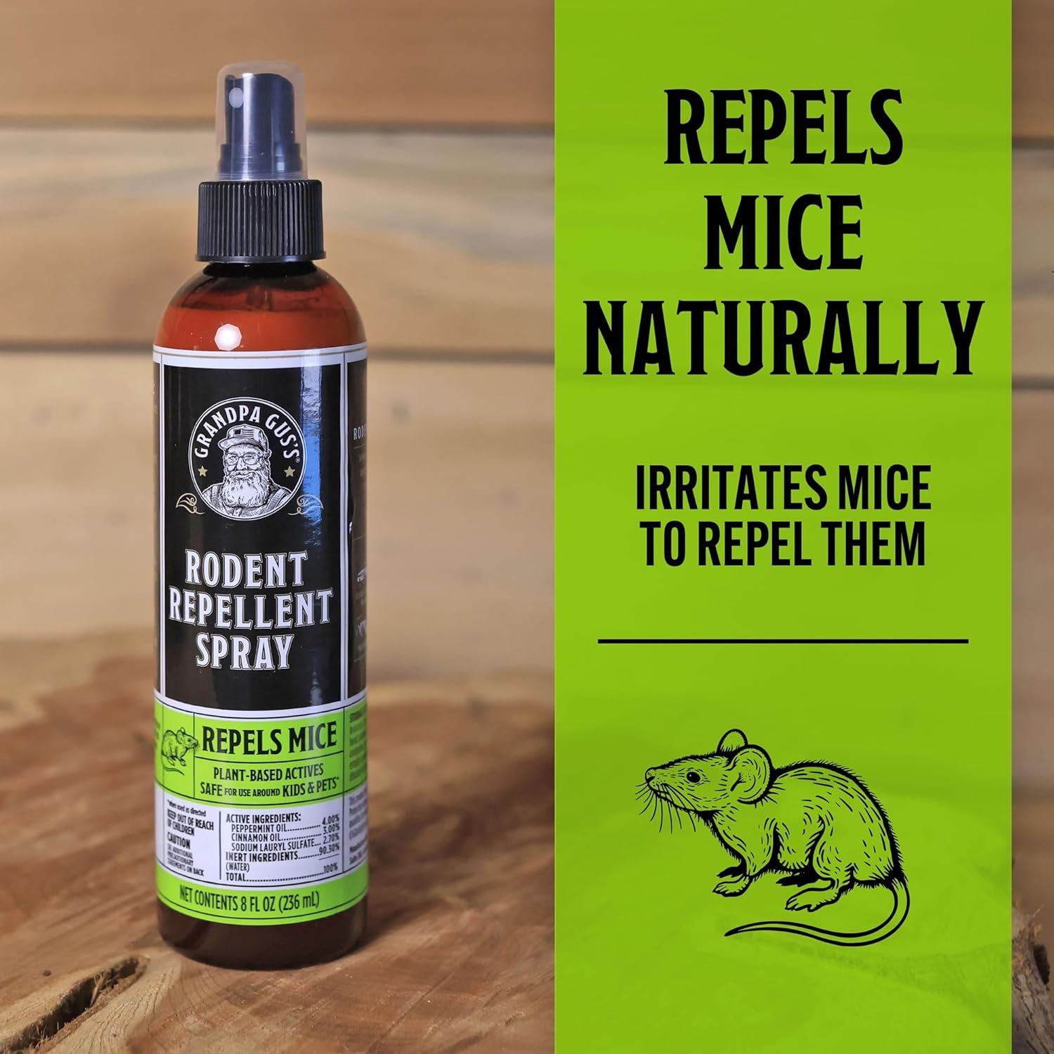 Grandpa Gus's Mouse Repellent Spray, Peppermint & Cinnamon Oil Formula, Repels Mice & Rats from Nesting, Chewing in Homes/RV, Boat/Car, Storage & Wiring, 8 fl oz (2 Bottles) - Image 2