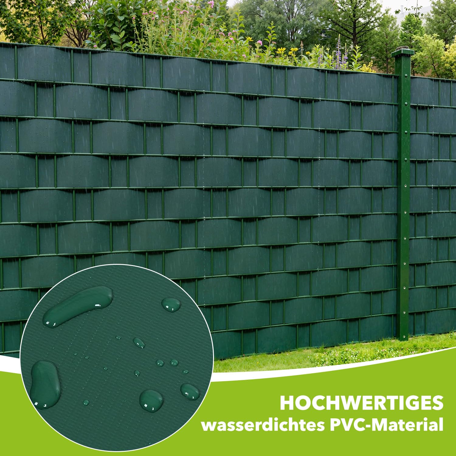 Ribelli 2er Set Sichtschutzstreifen Zaun, 2 Rollen á ca. 35 Meter x 19 cm inkl. 60 Clips, PVC Sichtschutz Zaunfolie, Doppelstabmatten Zaunfolie, Windschutz für Gartenzaun, Balkon,Grün