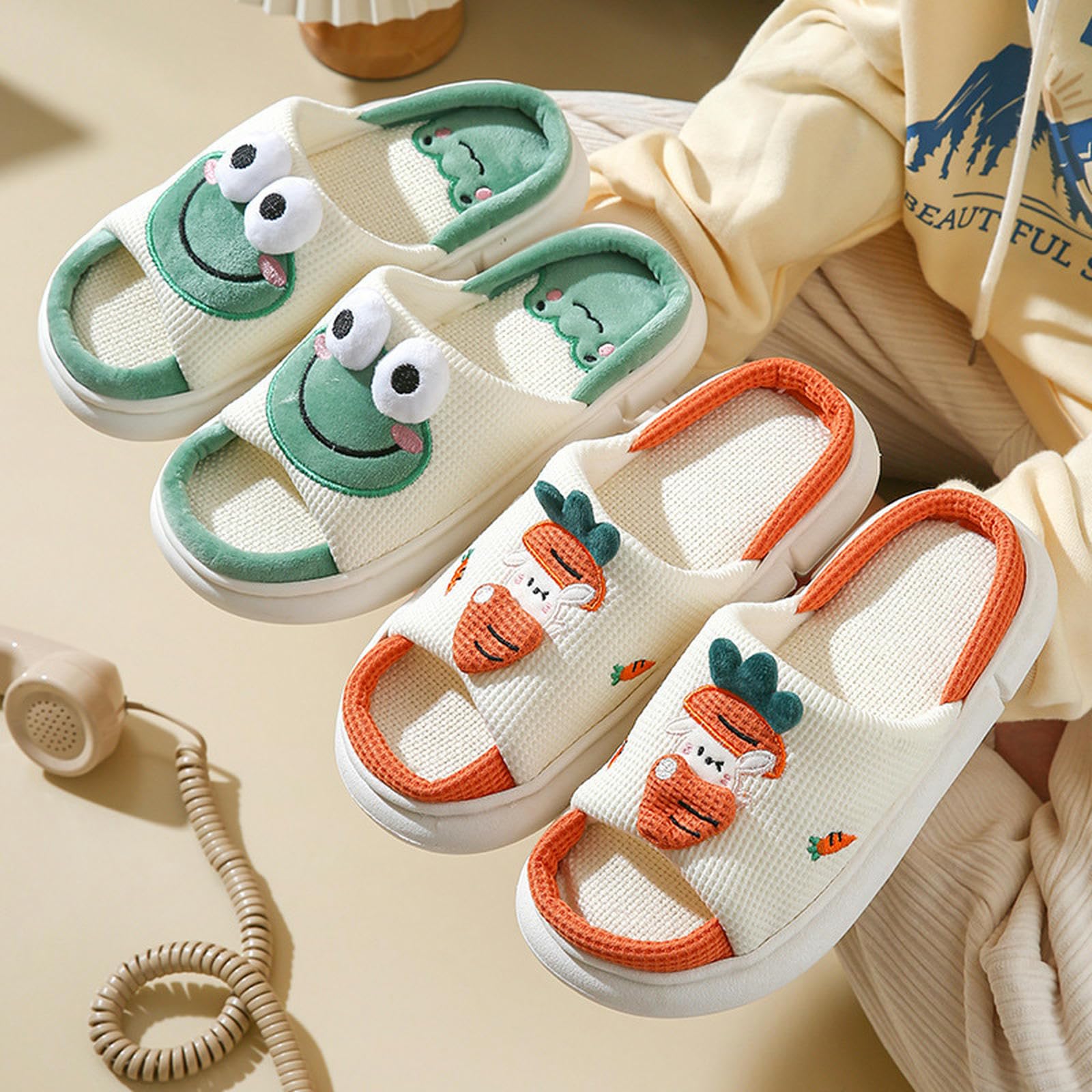 Bawełniane kapcie śmieszne kawaii krowa kapcie uniwersalne domowe kapcie domowe, Krowa biała, 40-41(fit 39-40)