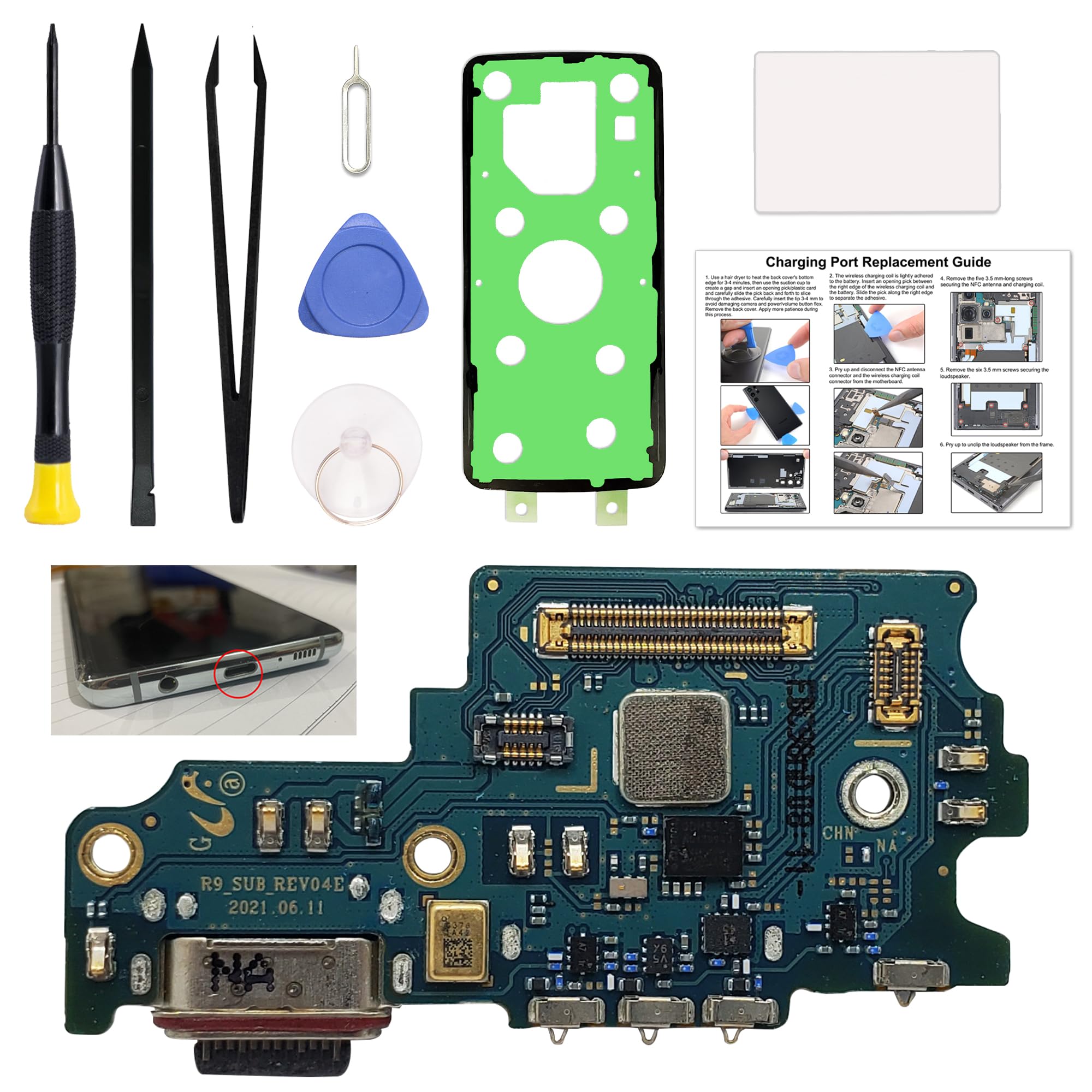 Charging Port Replacement Kit Compatible with Galaxy S21 FE US Version, Dock Board USB-C Connector Only for S21 FE SM-G990U/U1/U2/U3, SM-G990W/W2/W3,