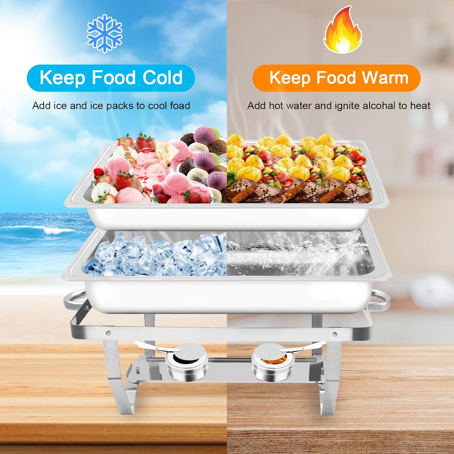 Chafing Dishes for Buffet 2 Pack, 8QT Stainless Steel Food Warmer Kit Buffet Serving Utensils for Parties, Birthday, Holiday Parties, Church Events