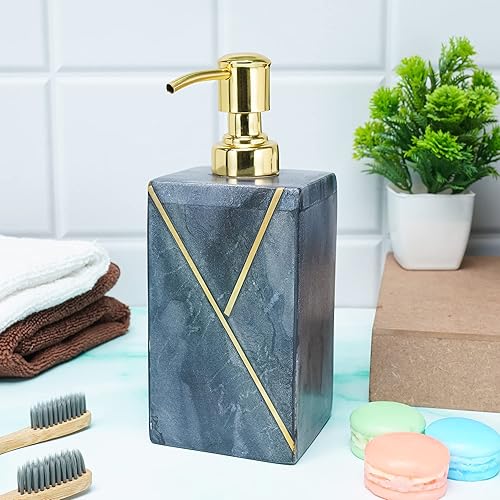 Miniatura 9 de Crocon Dispensador de jabón de mármol blanco para baño, cocina y encimera, botella de bomba de líquido de mano con bomba dorada extra inoxidable,