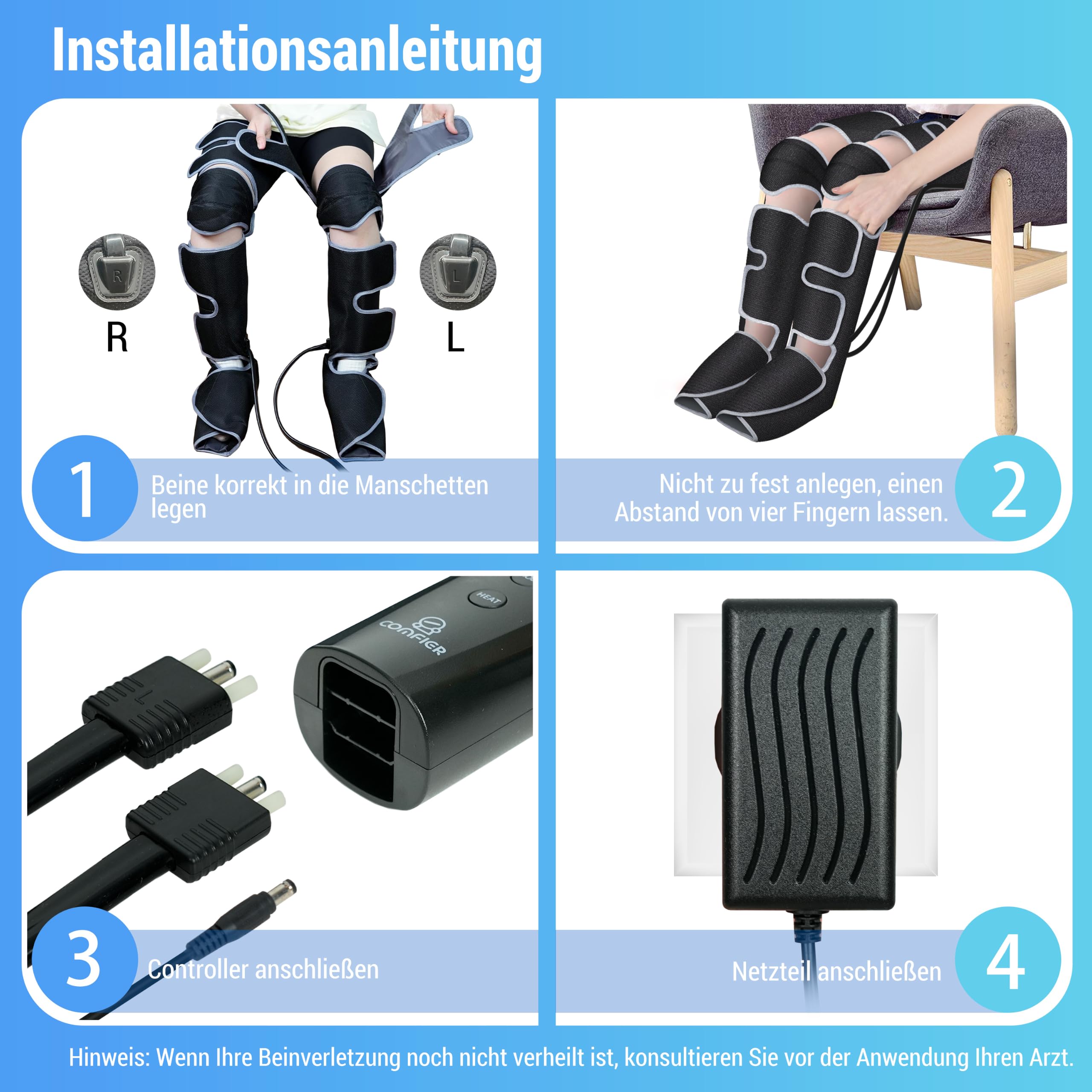 COMFIER Beinmassagegerät mit Wärme und Kompression | Massagegerät Bein für Muskelentspannung, 3 Modi, 3 Intensitäten, 3 Wärmestufen, Geschenk für Frauen und Männer
