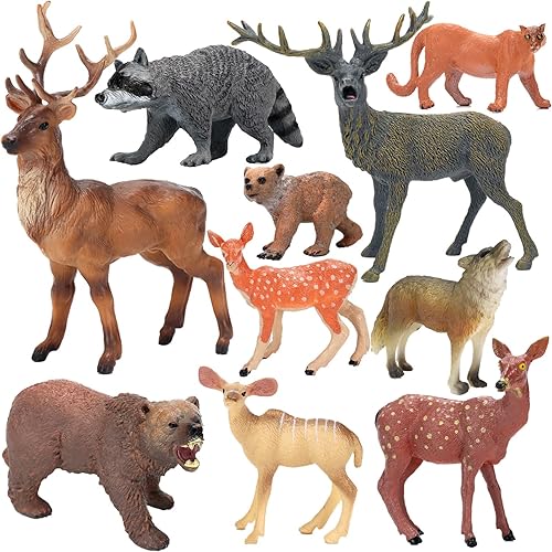 Figuras de animales del bosque, 10 piezas de plástico realistas de animales del bosque silvestres, juego de figuras de animales del bosque,