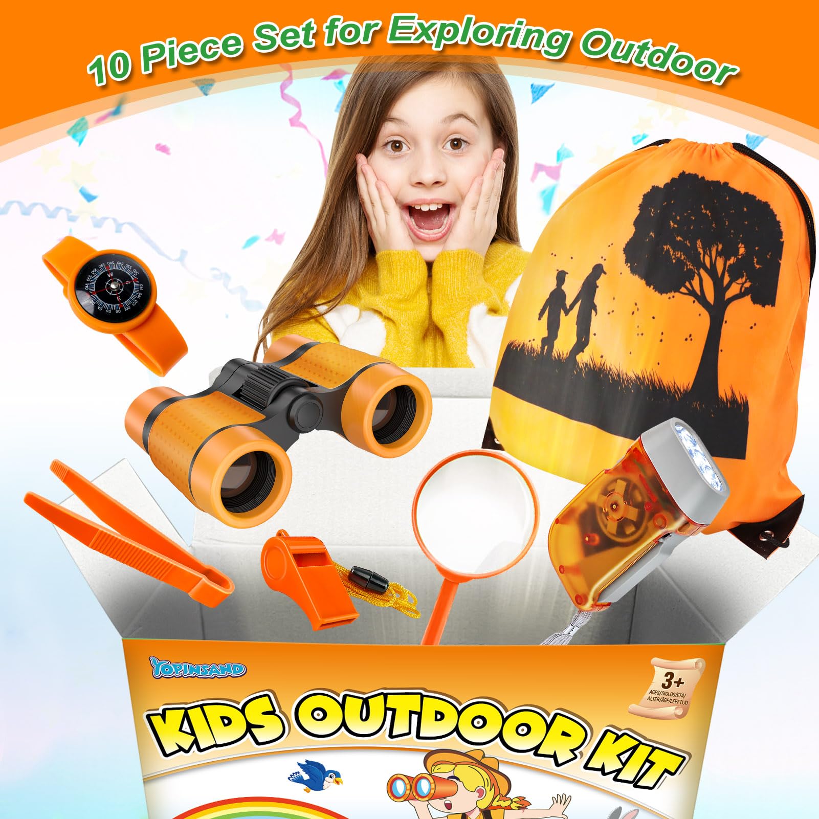 YOPINSAND Set da esplorazione per Bambini, binocolo per Bambini, Kit da Esploratore con Zaino, Giocattolo da Esterno, Ragazze e Ragazzi