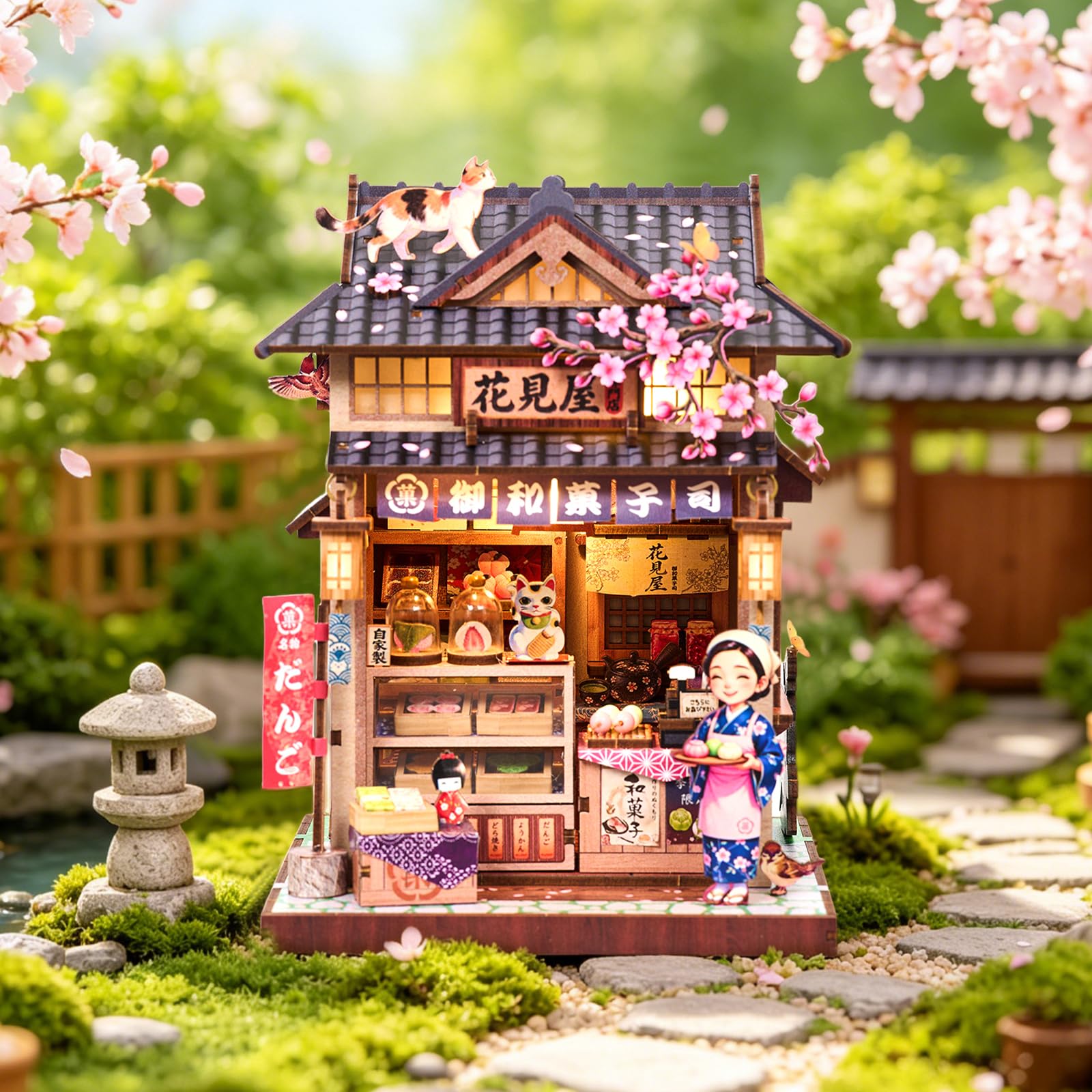 Miniatur Haus kit Book Nook für Erwachsene, DIY Miniatur Puppenhaus | Japanisches Desserthaus Booknook Diorama 3D Puzzle,Dekoration für Zuhause und Bücherregal, Geschenke für Familie Freunde