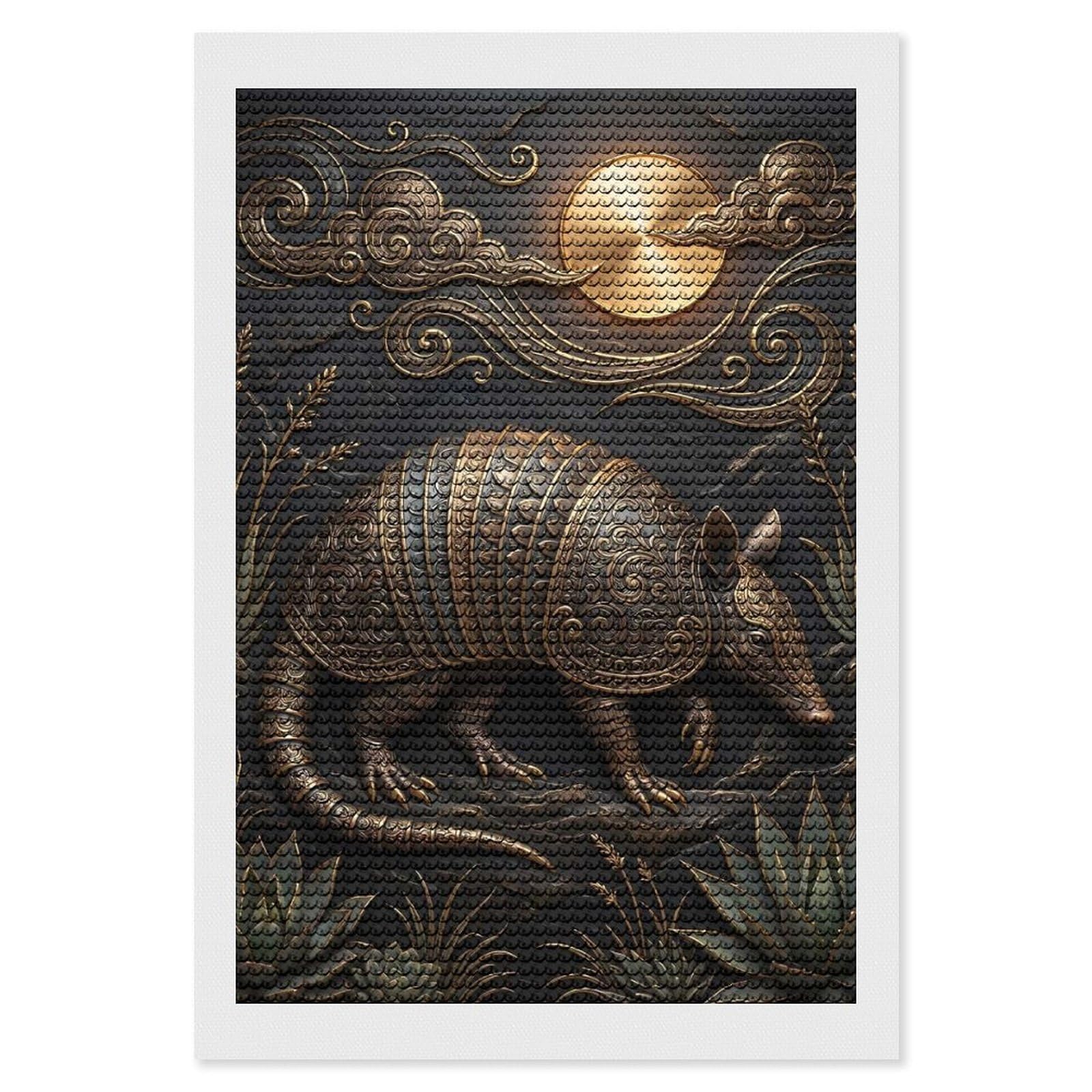 Junmoney Ornate Armadillo with Golden Sun and Clouds Diamond Painting Canvas Kit 8"x12", for Teens, Vintage Style Decor, Modern Decor, Home Wall Art, Festive Craft Gift