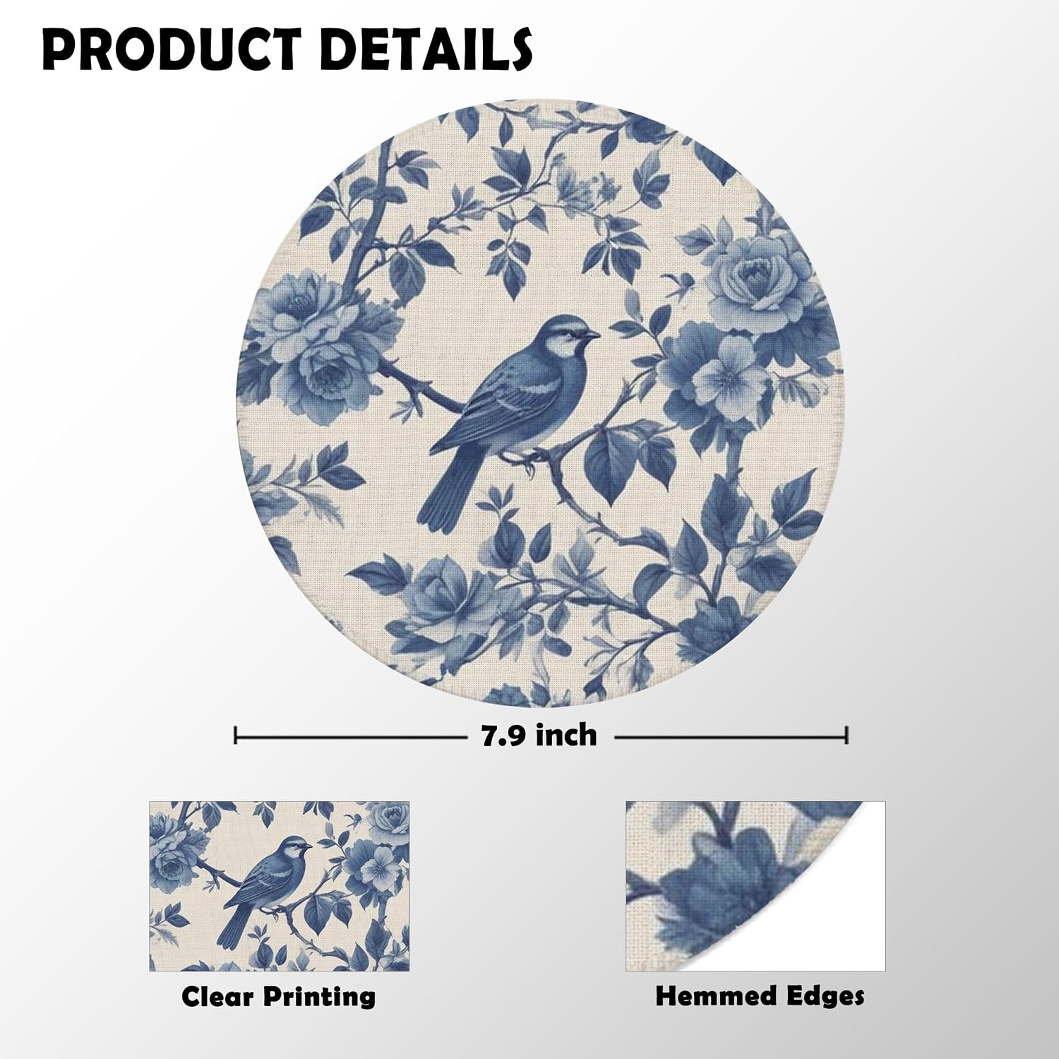 Chinoiserie Floral Bird Mouse Pad for Desk, Blue and White Grandmillennial Bird Flower Botanical Mousepad for Work Wireless Mouse Computers Laptop Desk Accessories, 7.9x7.9 Inch image 5